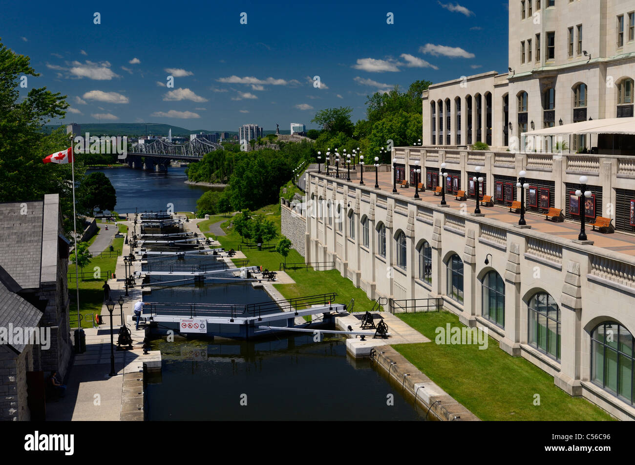 Les écluses du canal Rideau, à la rivière des Outaouais à Bytown Museum et Château Laurier, Canada Banque D'Images