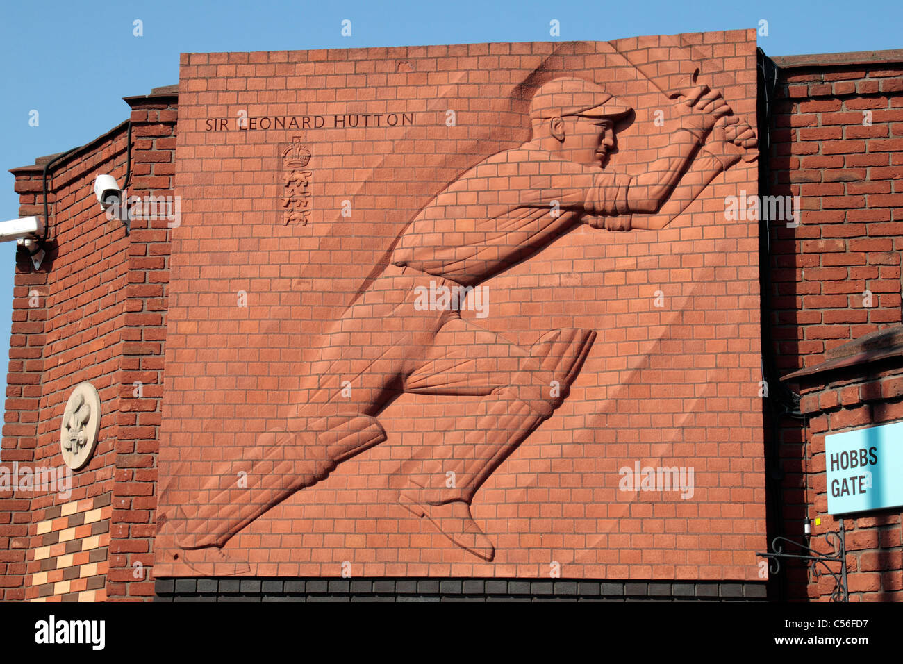 Fresque pour Sir Leonard Hutton à la Kia Oval Cricket Ground, accueil à Surrey County Cricket Club, Kennington, Londres, Royaume-Uni. Banque D'Images