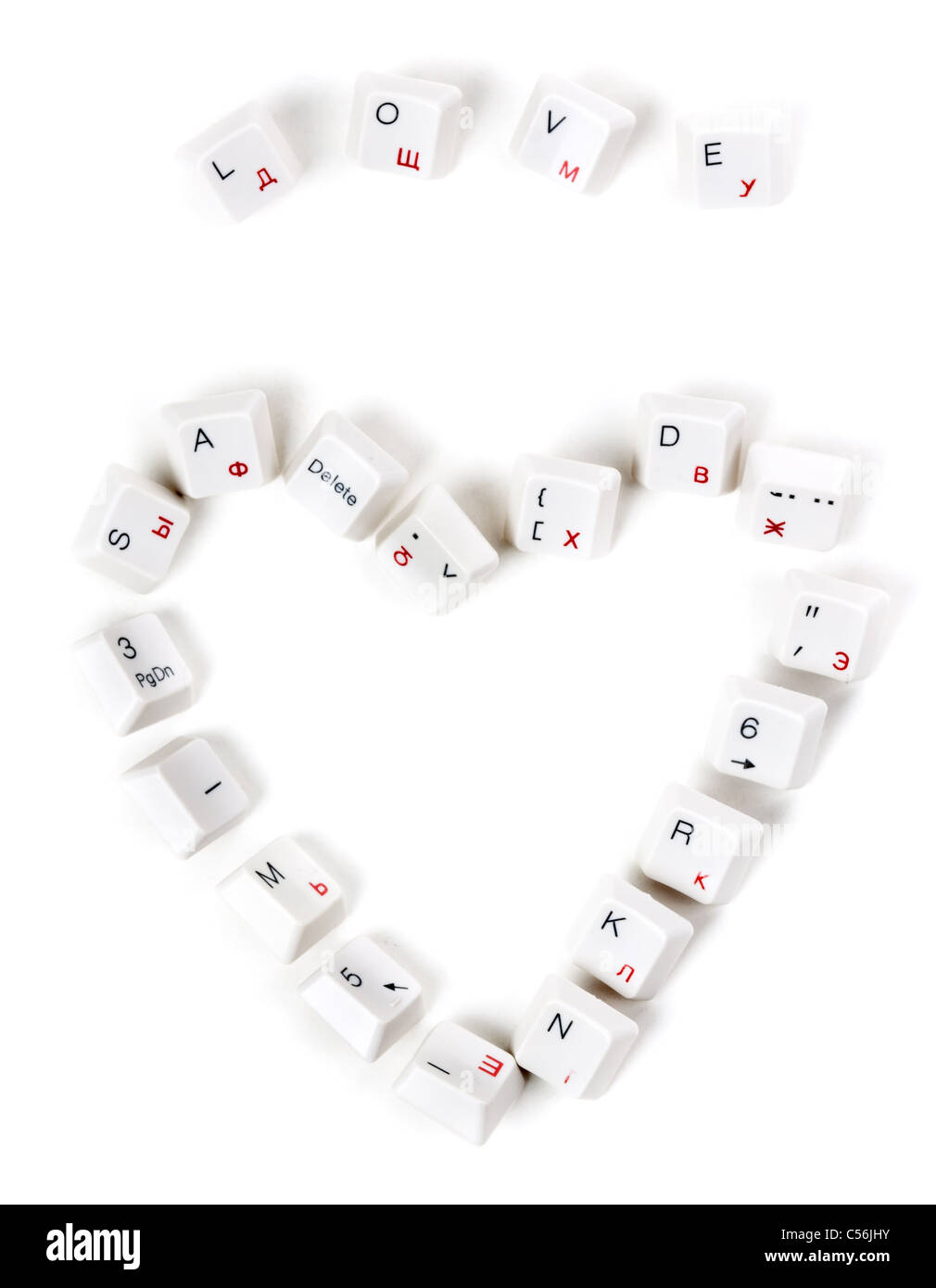 Mot de l'amour et le cœur disposé à partir de touches du clavier sur un  fond blanc Photo Stock - Alamy