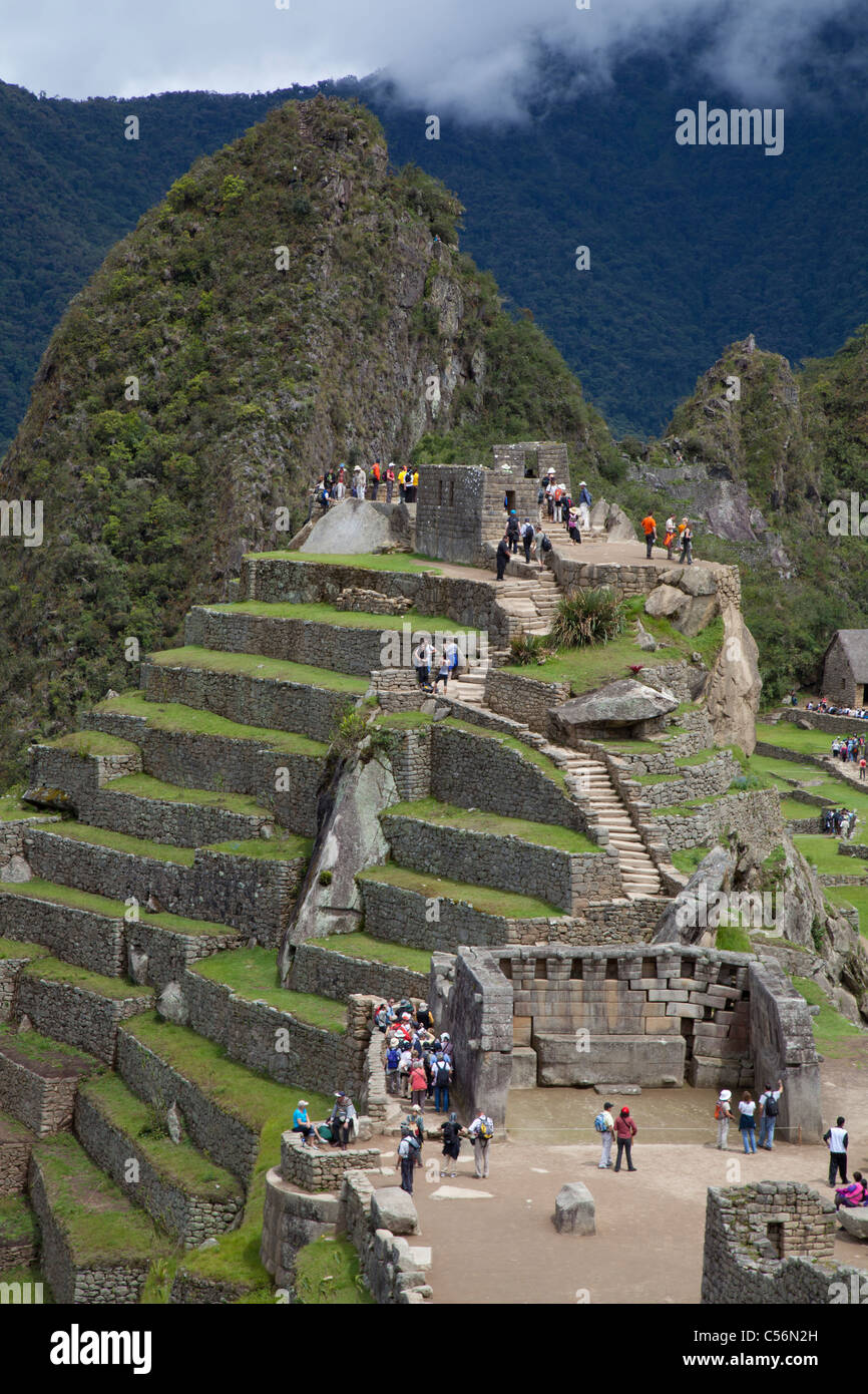 Vue sur le Machu Picchu et Huayna Picchu, Pérou Banque D'Images