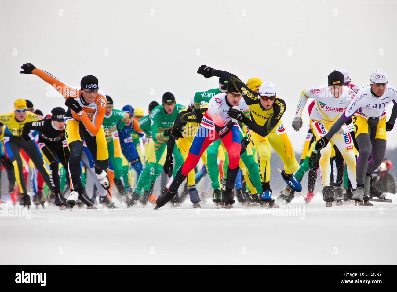 Les Pays-Bas, Loosdrecht, 100km patinage sur glace naturelle de comparaison. Banque D'Images