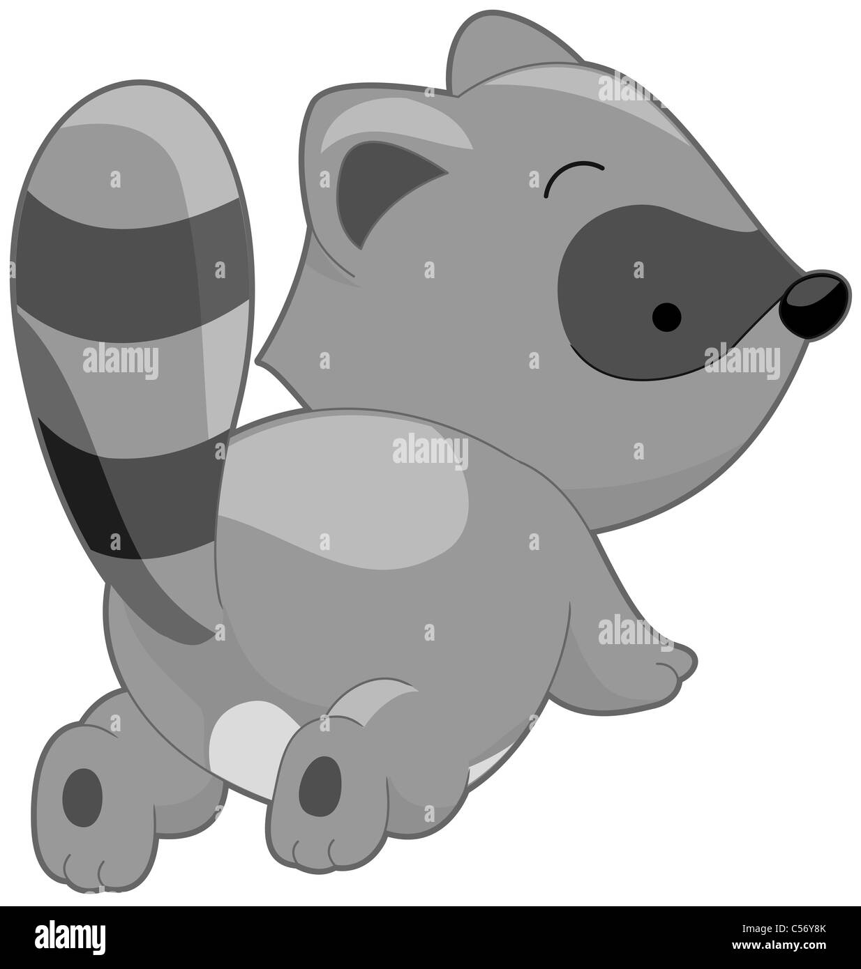 Un raton laveur mignon loin saut contre isolé sur fond blanc Banque D'Images