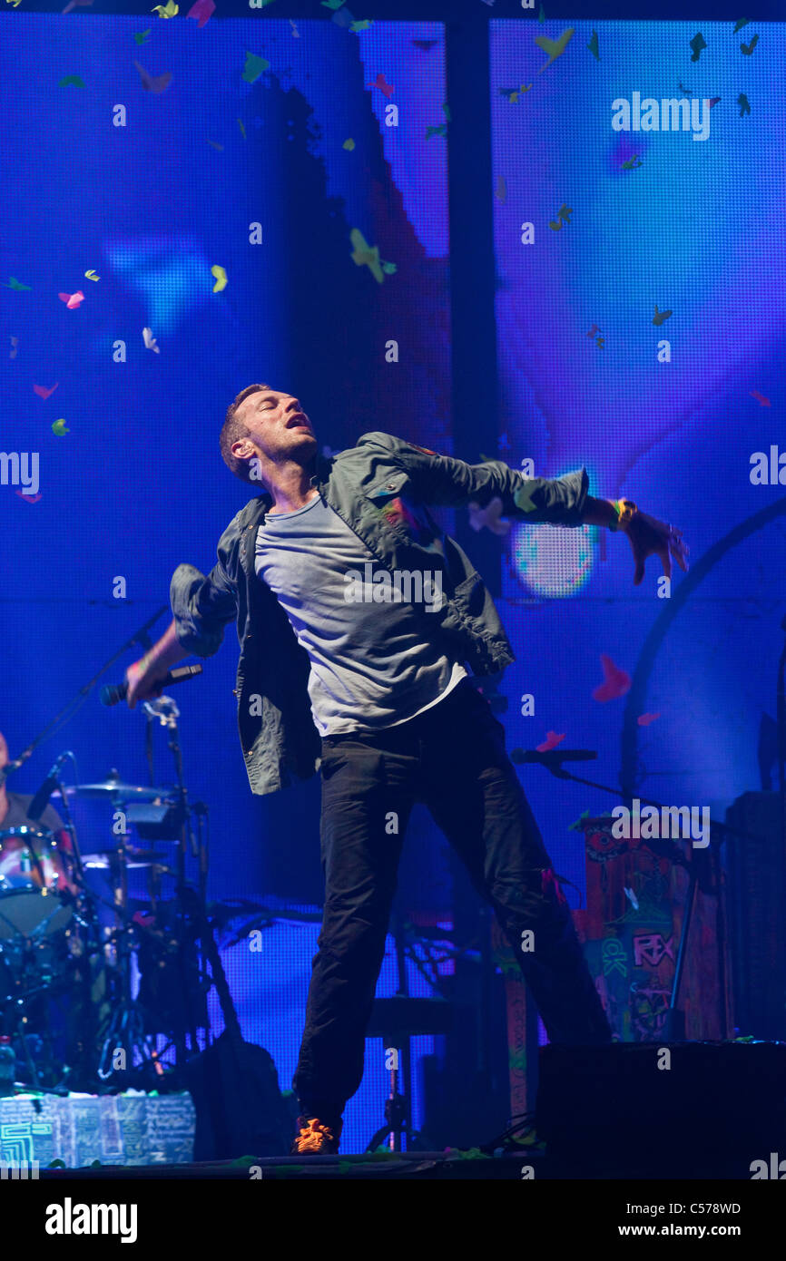 Garniture de Coldplay au festival de Glastonbury 2011, Somerset, Angleterre, Royaume-Uni. Banque D'Images