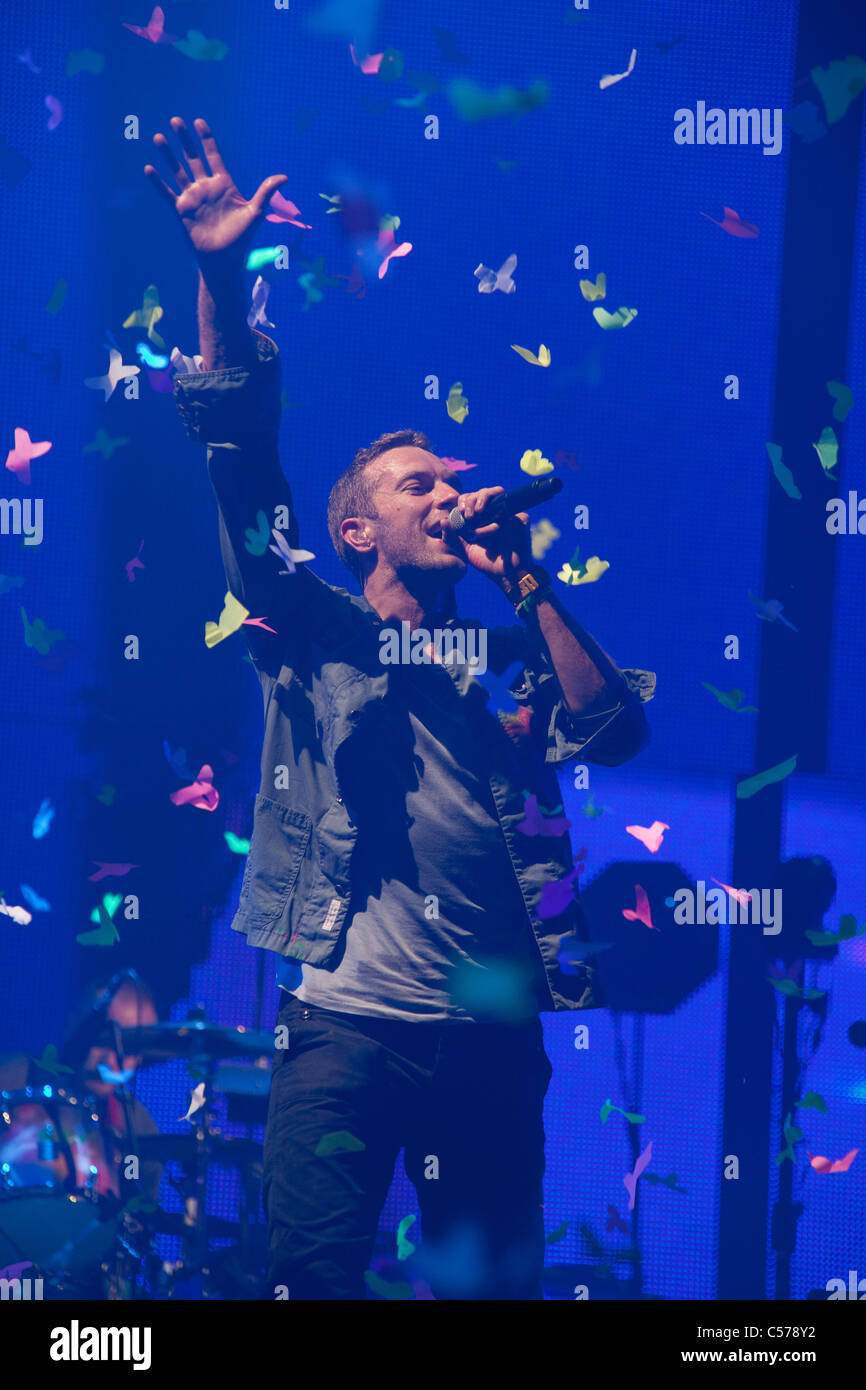 Garniture de Coldplay au festival de Glastonbury 2011, Somerset, Angleterre, Royaume-Uni. Banque D'Images