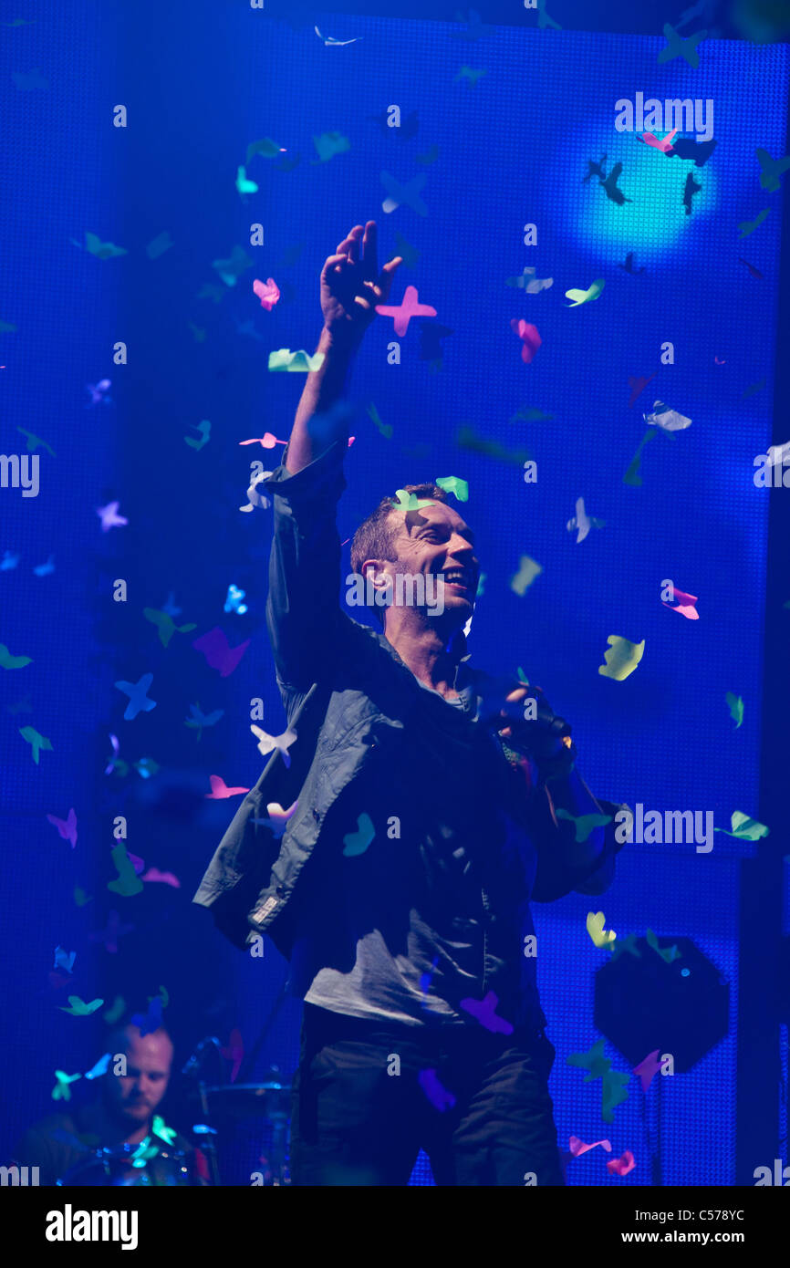 Garniture de Coldplay au festival de Glastonbury 2011, Somerset, Angleterre, Royaume-Uni. Banque D'Images