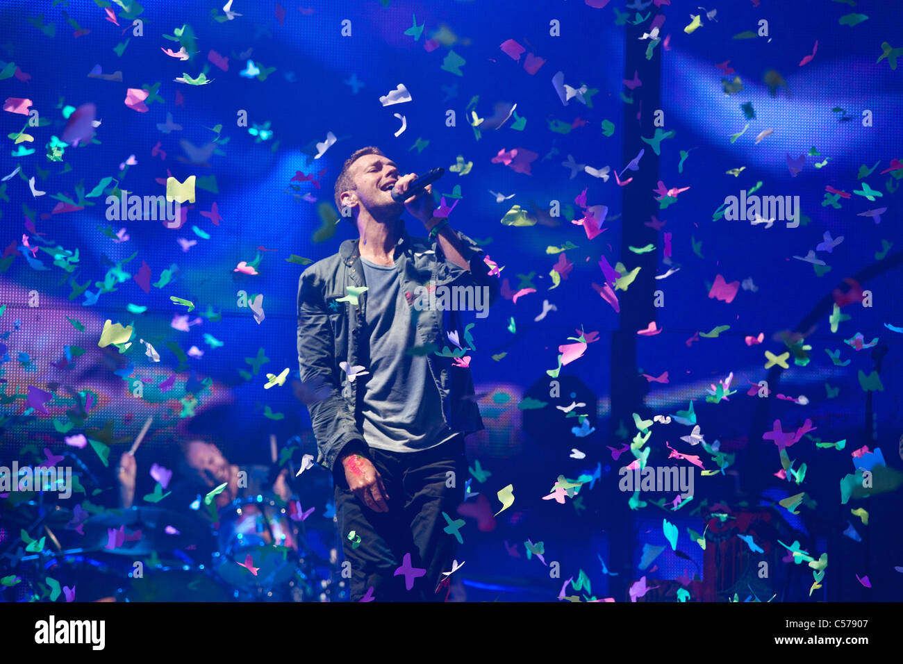 Garniture de Coldplay au festival de Glastonbury 2011, Somerset, Angleterre, Royaume-Uni. Banque D'Images