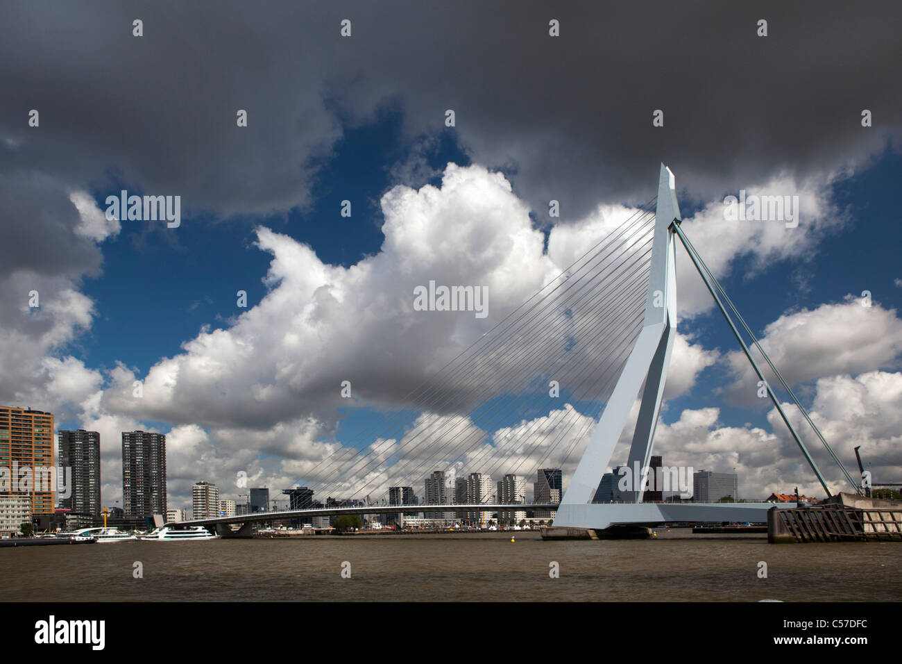 Les Pays-Bas, Rotterdam, appelé pont Erasmusbrug, rivière appelée Nieuwe Maas. Banque D'Images