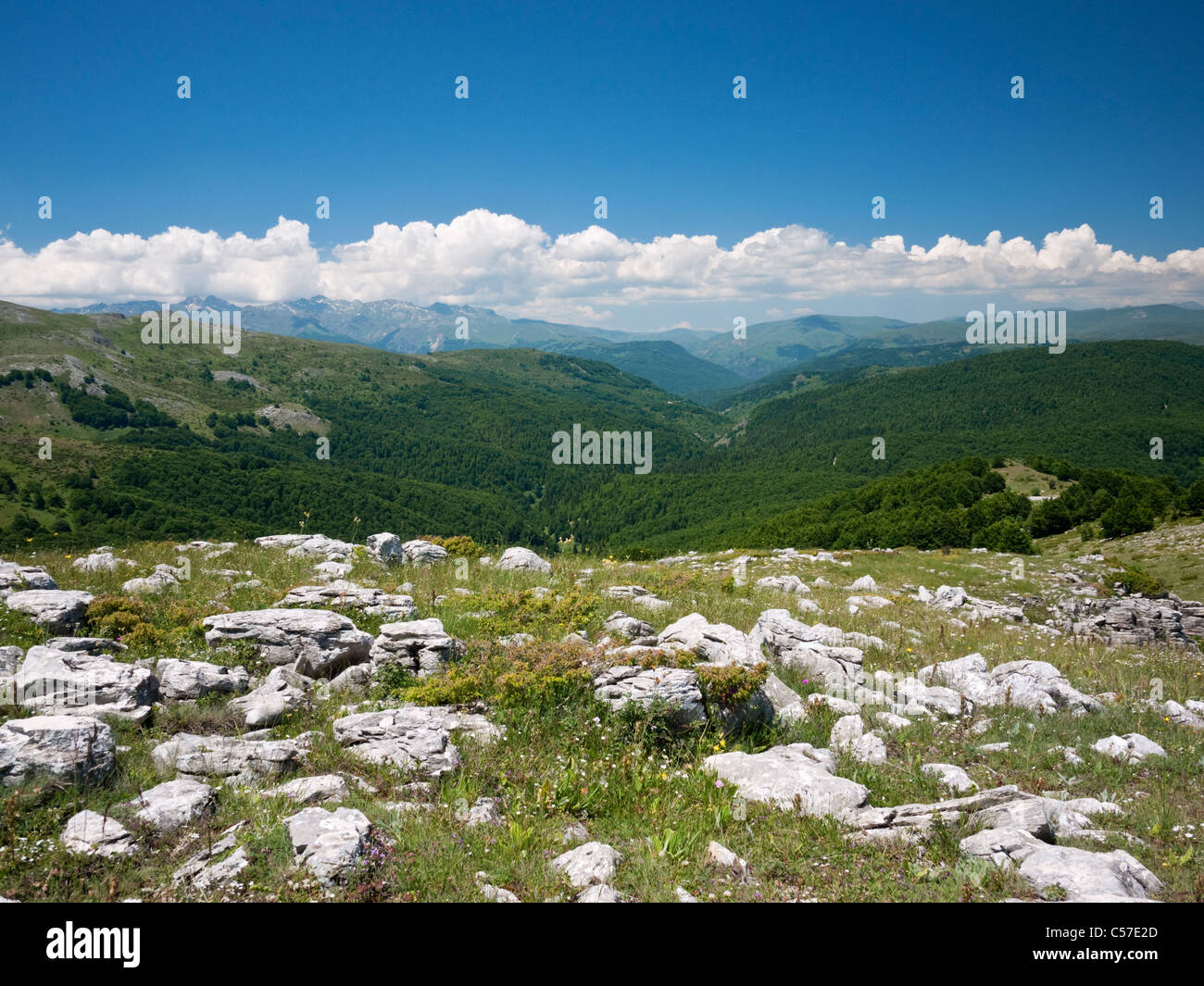 Parc national de Mavrovo, Macédoine. Vue depuis le bord du plateau de Bistra, dans le massif du Golem Korab Banque D'Images