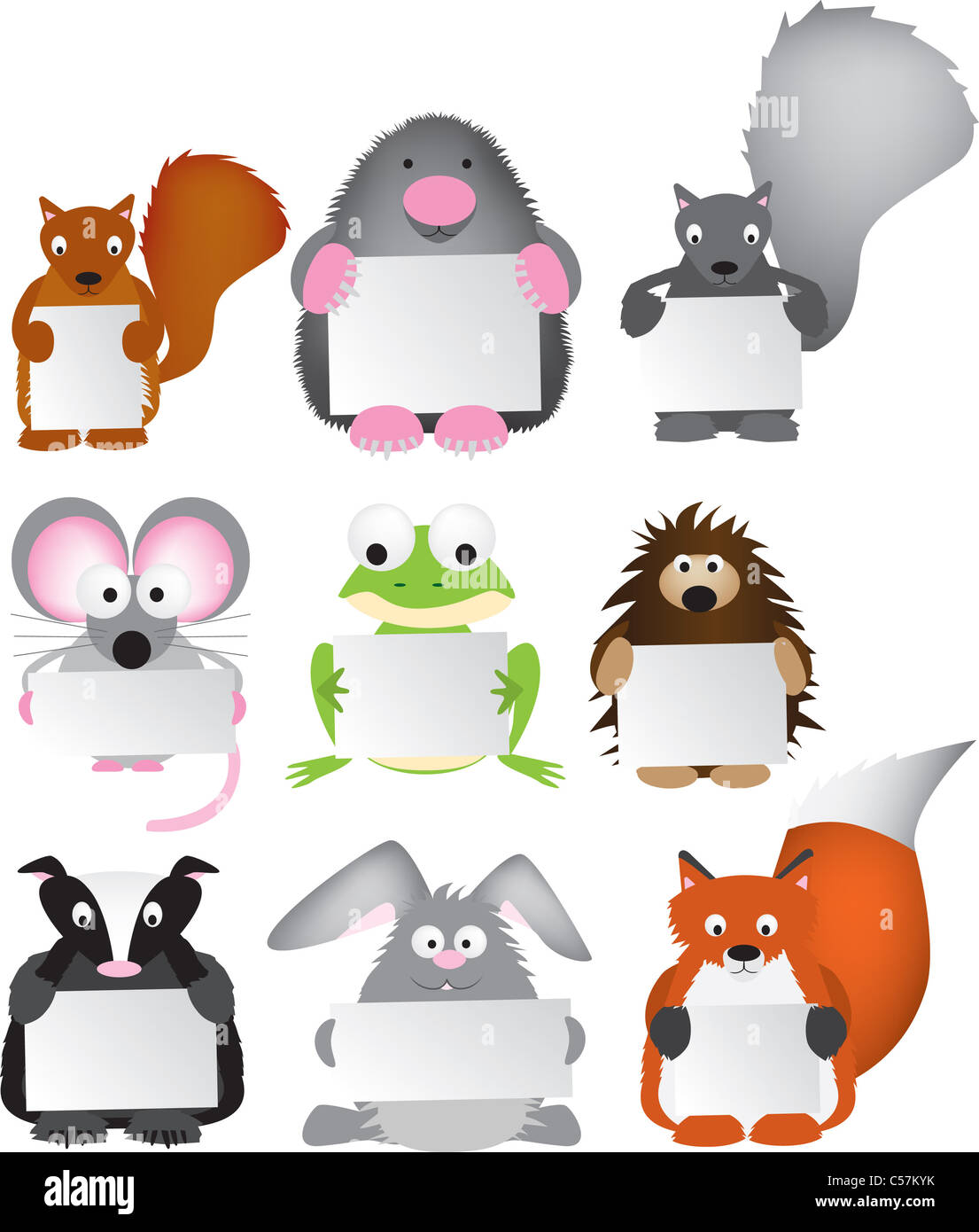 La faune Les animaux de dessin animé avec des signes Banque D'Images