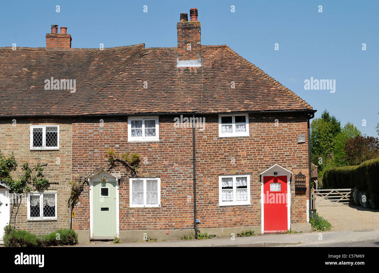 Vieille brique cottages en terrasses à Shoreham. Kent. L'Angleterre Banque D'Images