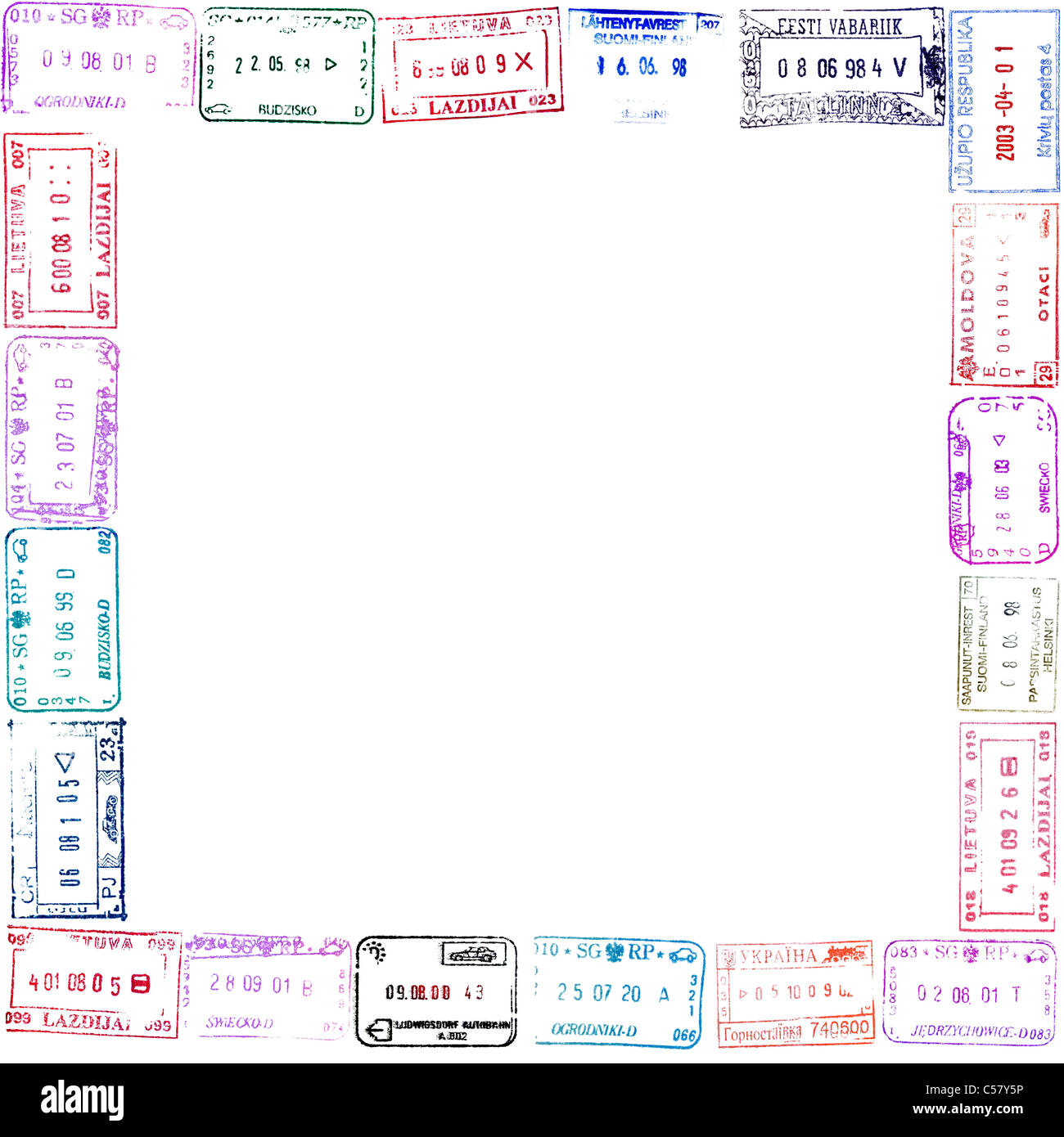 Timbres de Passeport coloré pour votre conception du châssis Banque D'Images