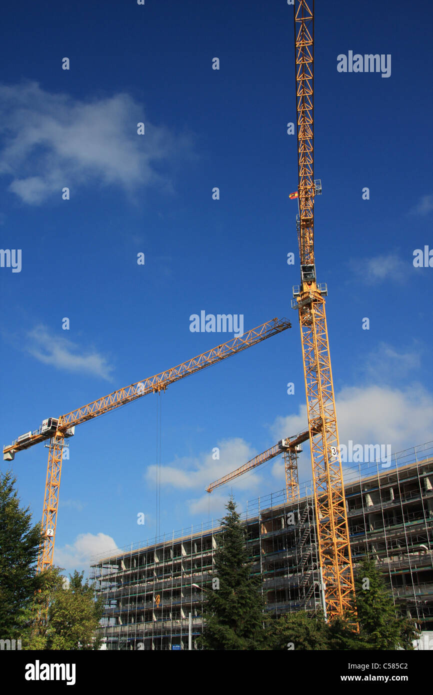 La Suisse, l'industrie du bâtiment, construction, grues, jaune, des stries Banque D'Images