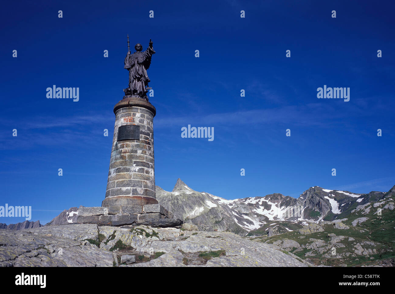 La Suisse, l'Europe, Grand Saint Bernard, Pass, paysages, statue, Valais, montagne, montagnes, Alpes, Banque D'Images