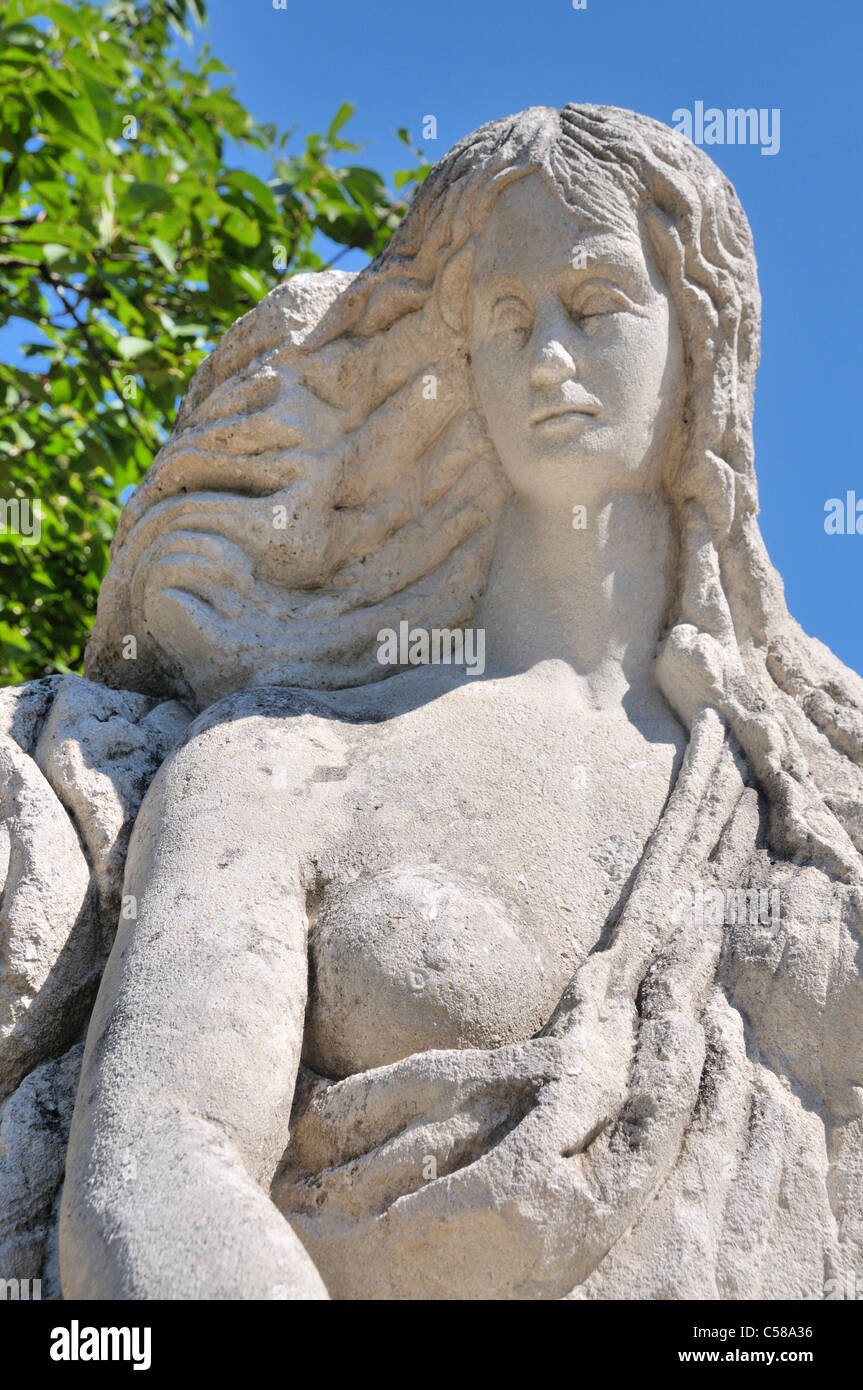 Statue, Lorelei, Mariano Pinton, Saint Goarshausen, vallée du Rhin, le patrimoine mondial, l'UNESCO, Rhénanie-Palatinat, Allemagne Banque D'Images