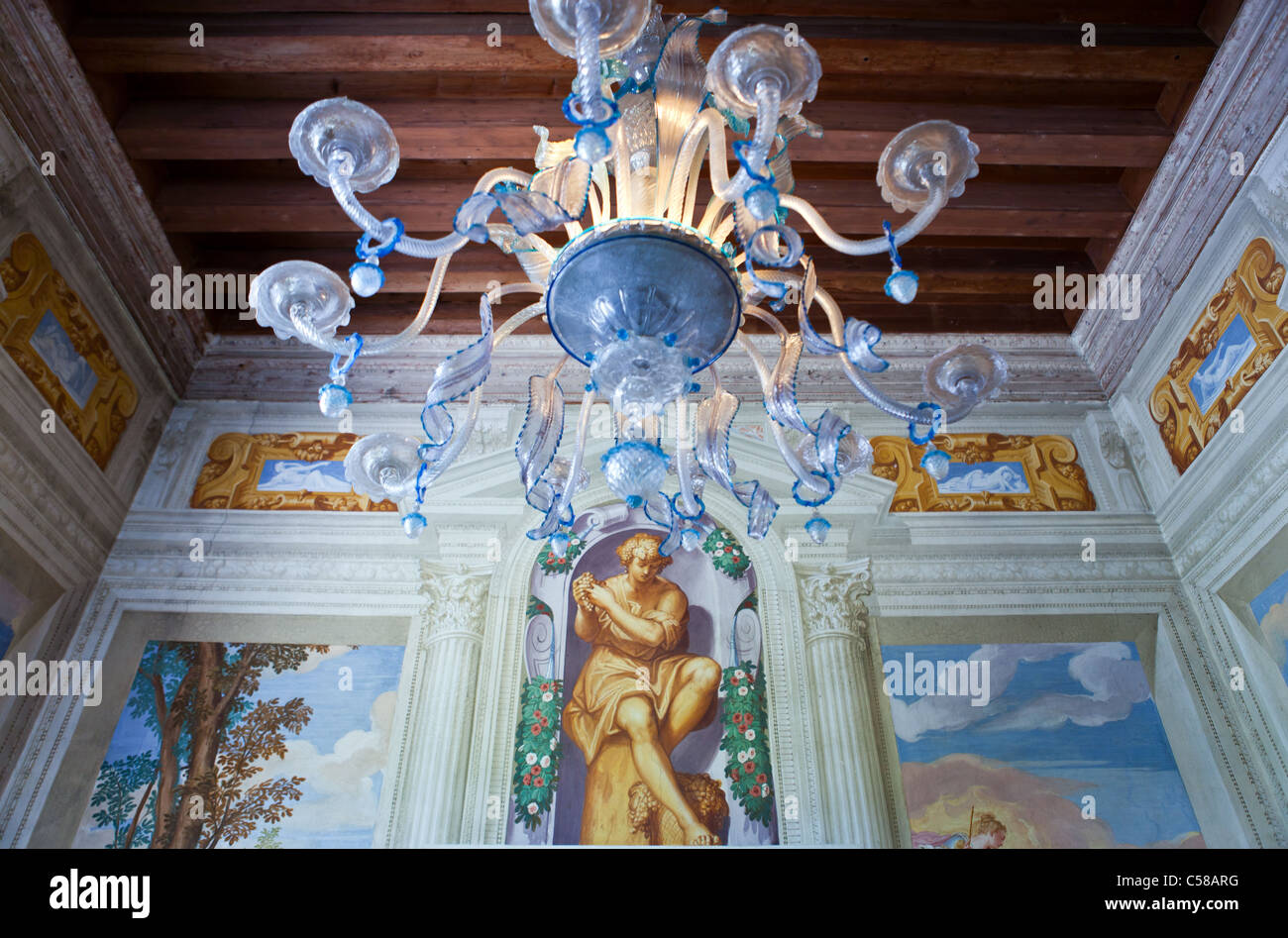 L'Italie, Vénétie, Fanzolo di Vedelago, fresques de Battista Zelotti Villa Emo en salles, architecte Andrea Palladio. Banque D'Images