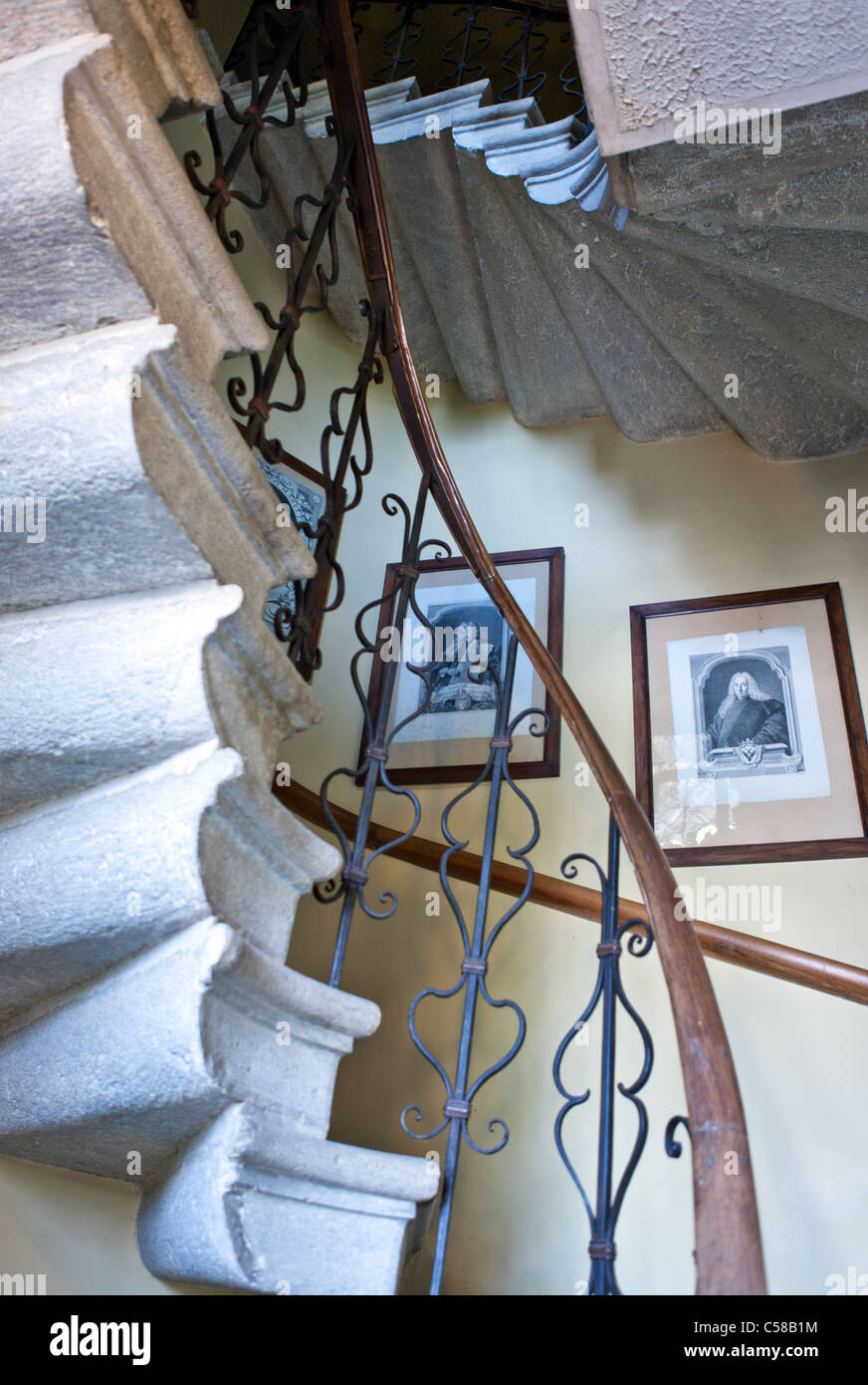 L'Italie, Vénétie, Fanzolo di Vedelago, un escalier dans la Villa Emo, architecte Andrea Palladio. Banque D'Images