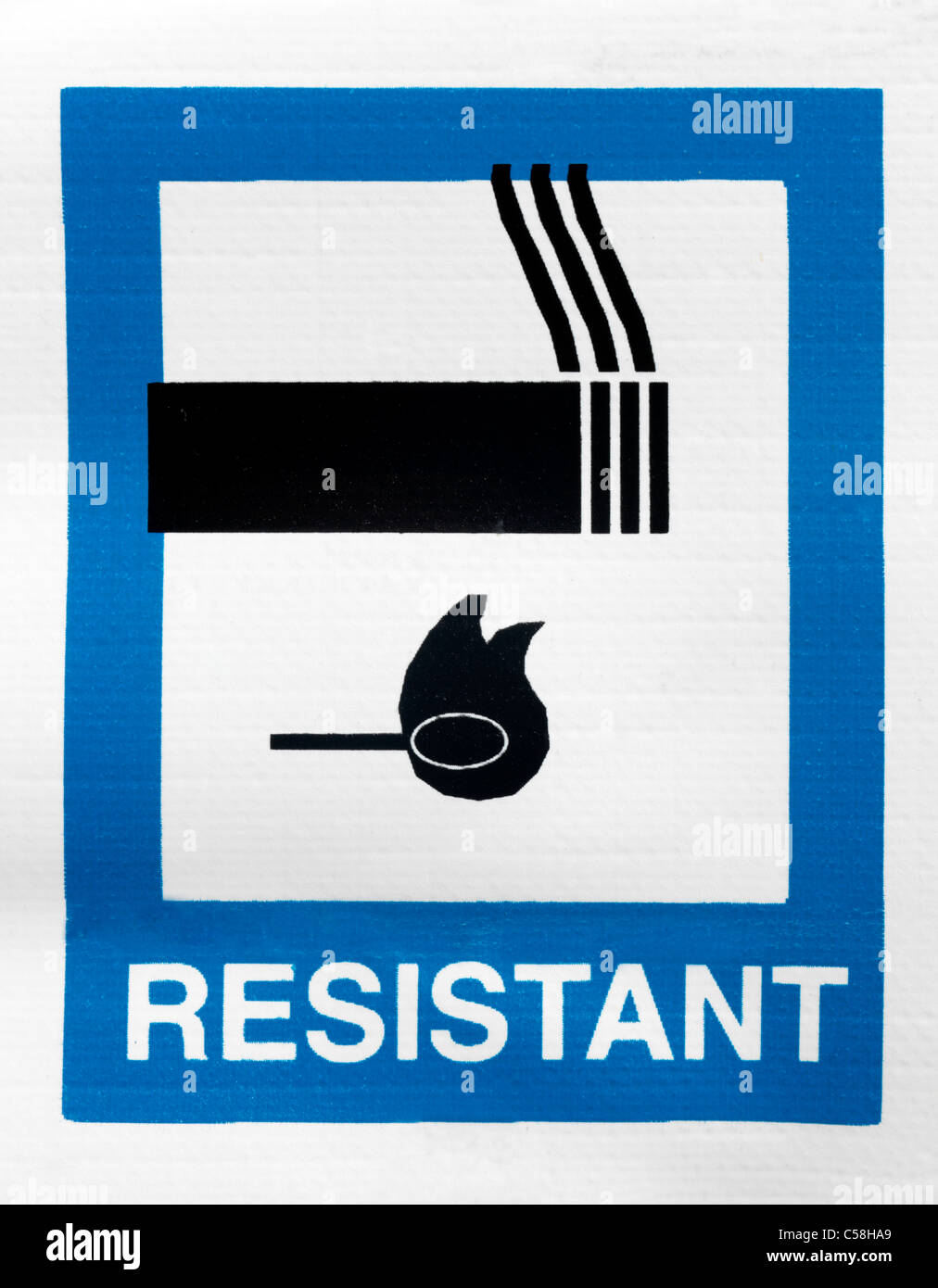 Résistance aux flammes Logo sur une literie de l'enfant Banque D'Images