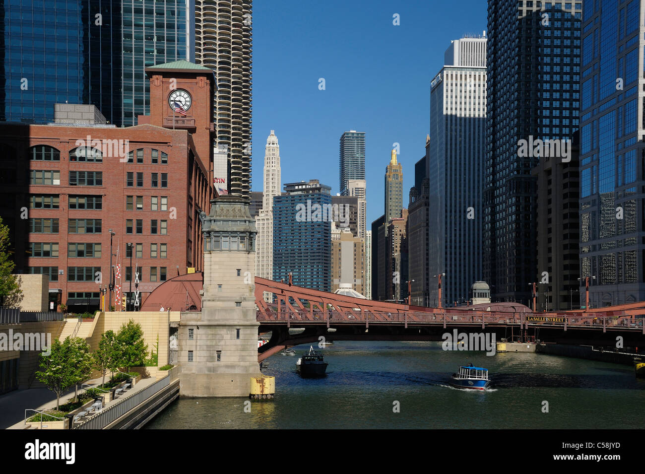 Pont, Rivière Chicago Downtown, Chicago, Illinois, USA, United States, Amérique du Nord, ville, Horizon, bâtiments, river Banque D'Images