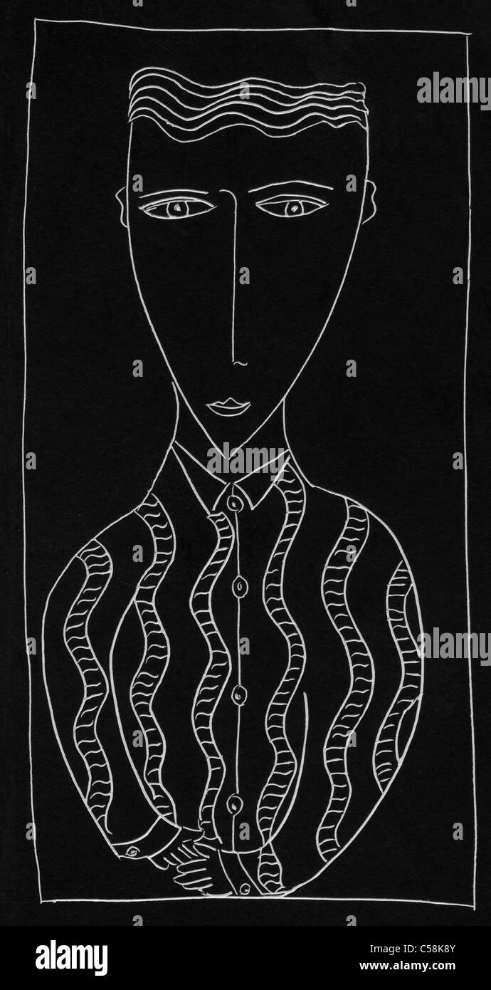 Black and White Line Art Portrait d'un homme Banque D'Images