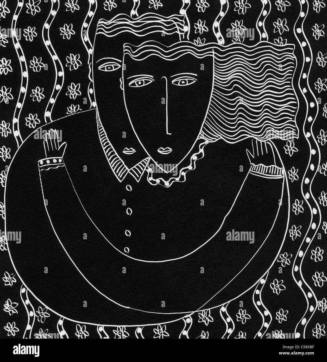 Black and White Line Art d'un couple amoureux et embrassant Banque D'Images Black and White Line Art d'un couple amoureux et embrassant Banque D'Images