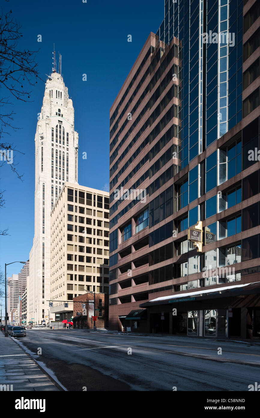 Le centre-ville de Columbus dans l'Ohio et l'Leveque Tower Banque D'Images