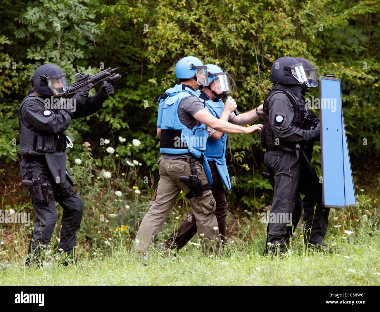 Zone de formation de la police allemande équipes SWAT. Le sauvetage d'otages et d'autres unités des forces spéciales de police centre d'exercice. L'Allemagne. Banque D'Images