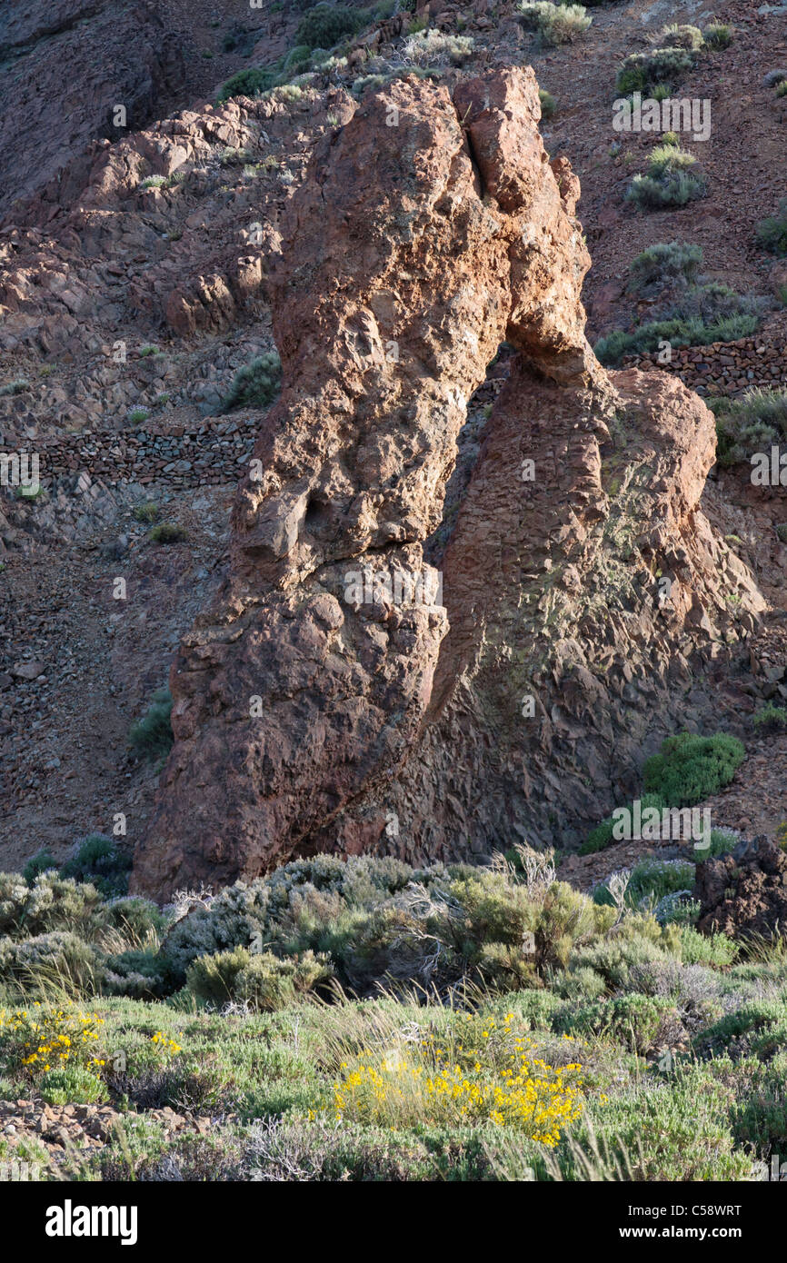 Rock formations causés par l'érosion éolienne et dans le parc national de Las Canadas del Teide à Tenerife, Espagne Banque D'Images