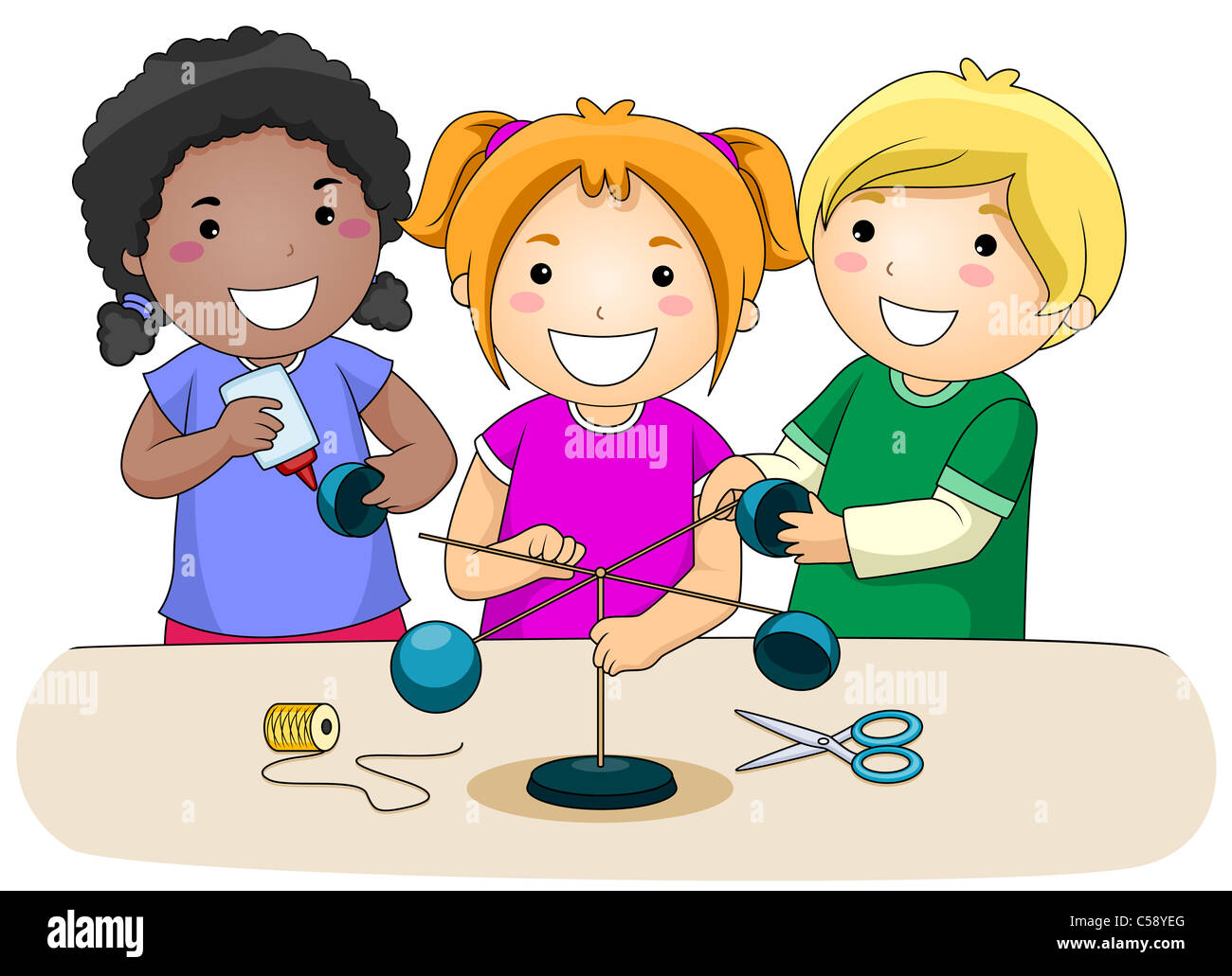 Un petit groupe de Kids un anémomètre Banque D'Images