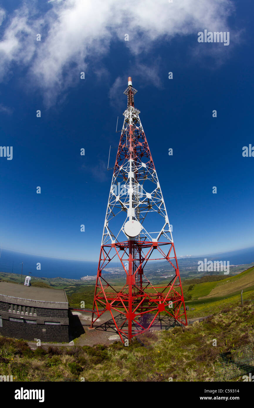 Antenne sur le haut de la Lagoa do Fogo (le lac de feu) volcan, l''île de São Miguel, aux Açores. Banque D'Images