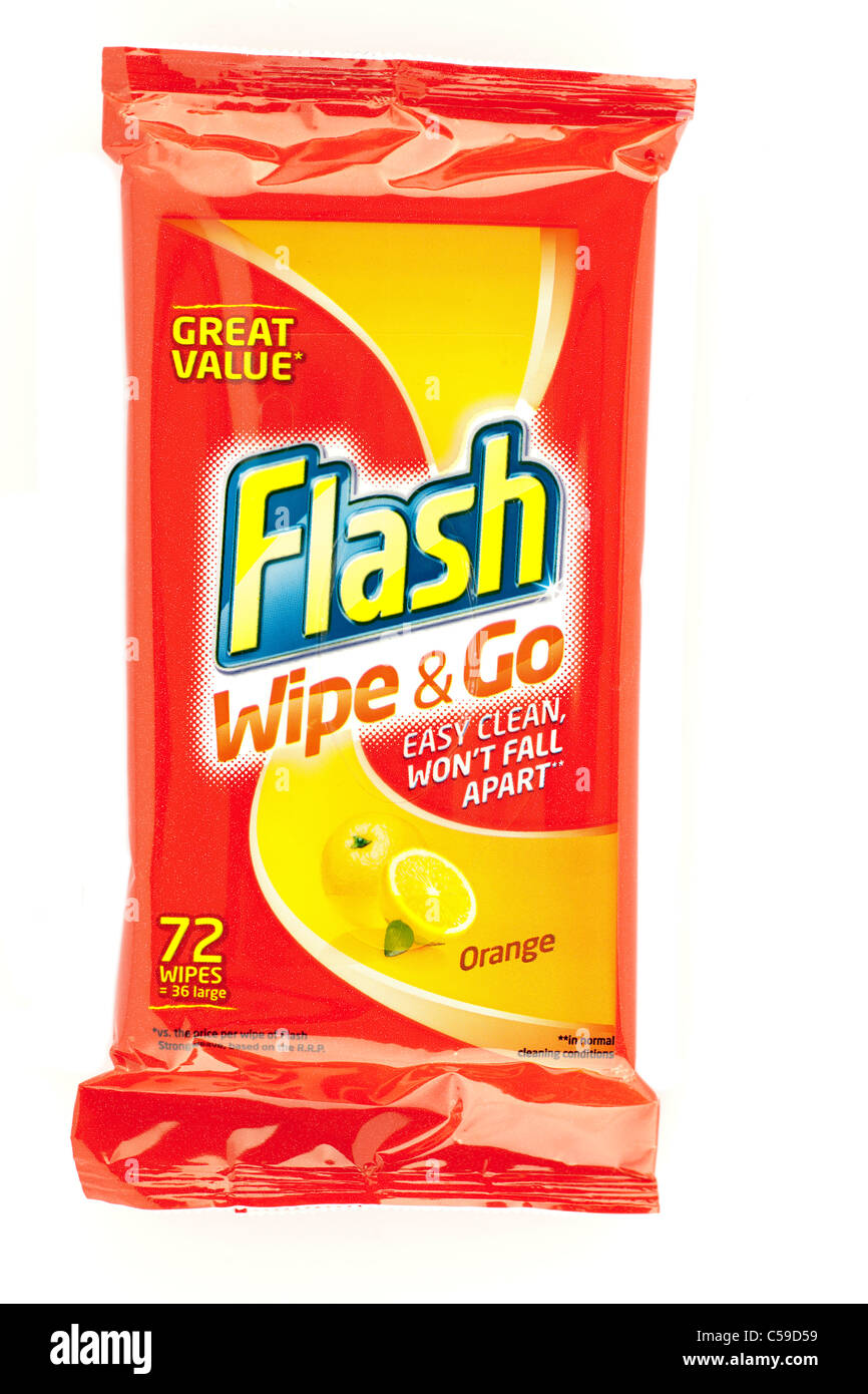 Sachet de 72 Essuyez Flash et rendez grand orange wipes. Banque D'Images