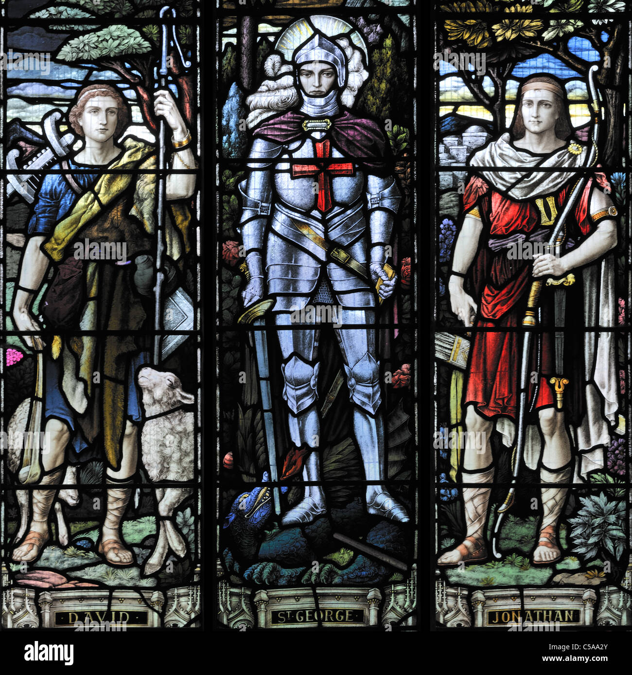 War Memorial fenêtre dans Église Saint-andrew, Cathédrale de l'Dales, Grinton, Swaledale, Yorkshire, Angleterre Banque D'Images