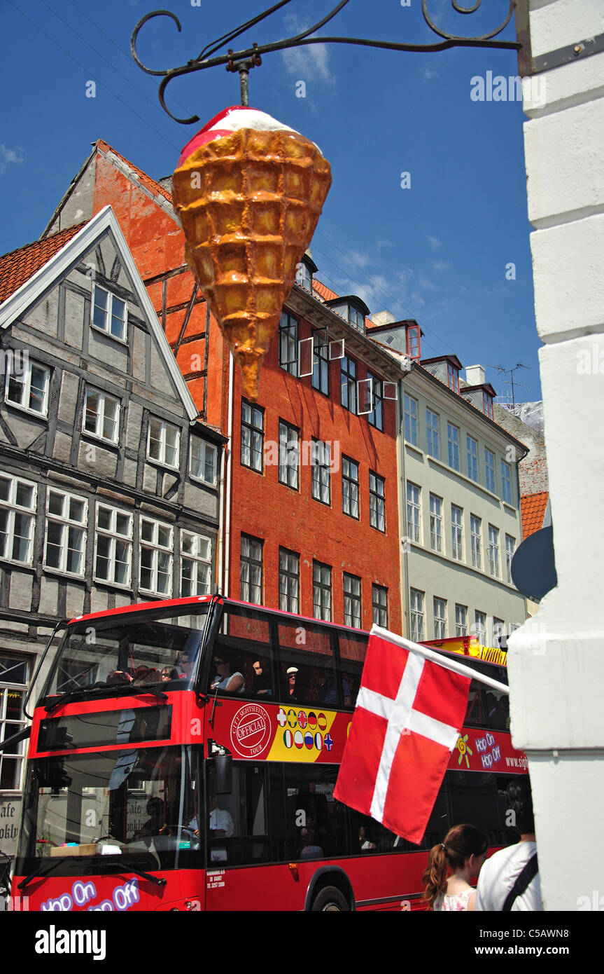 Enseigne de glace extérieure, canal de Nyhavn, Copenhague (Kobenhavn), Royaume du Danemark Banque D'Images
