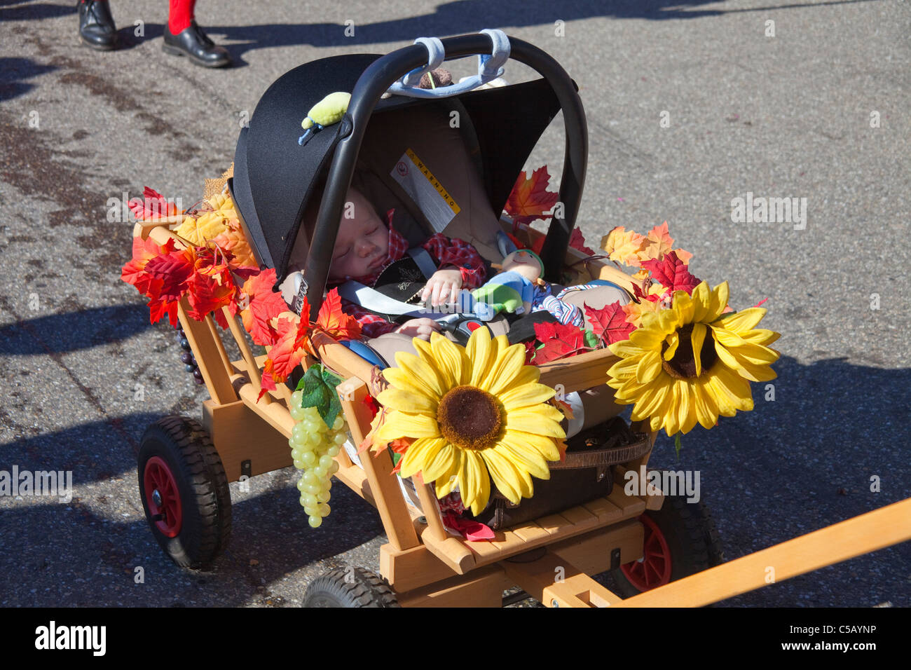 Im Leiterwagen Erntedankfest Kleinkind und Weinfest à Sasbachwalden Schwarzwald, Harvest Festival Thanksgiving Day Journée Forêt Noire Banque D'Images