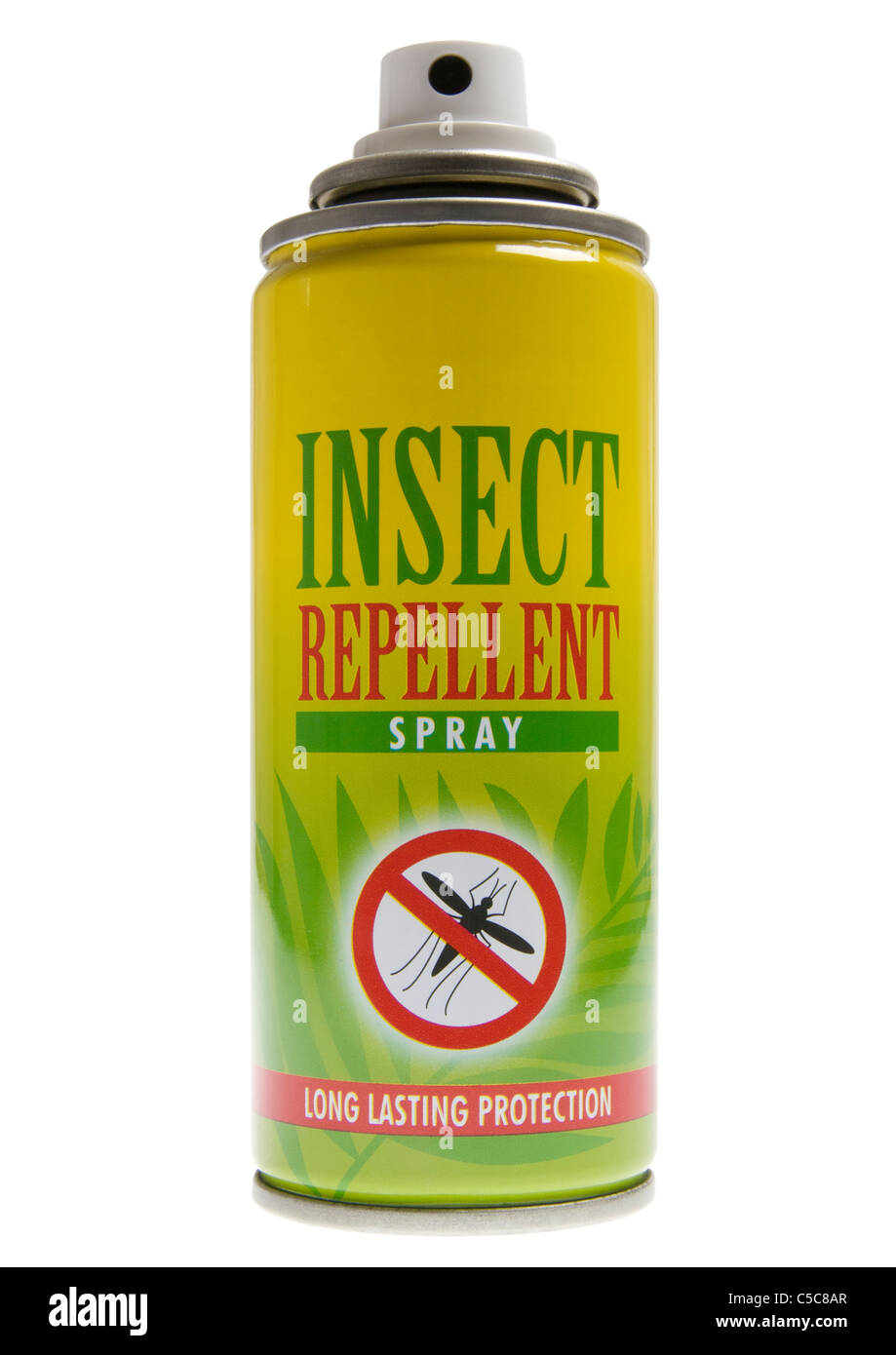 Aérosol d'insectifuge spray sur fond blanc Banque D'Images