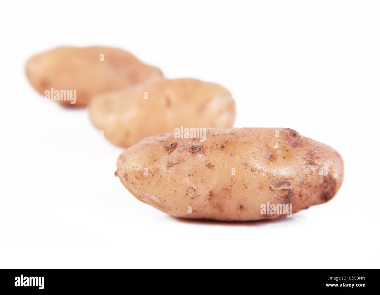 Anya les pommes de terre sur un fond blanc Banque D'Images