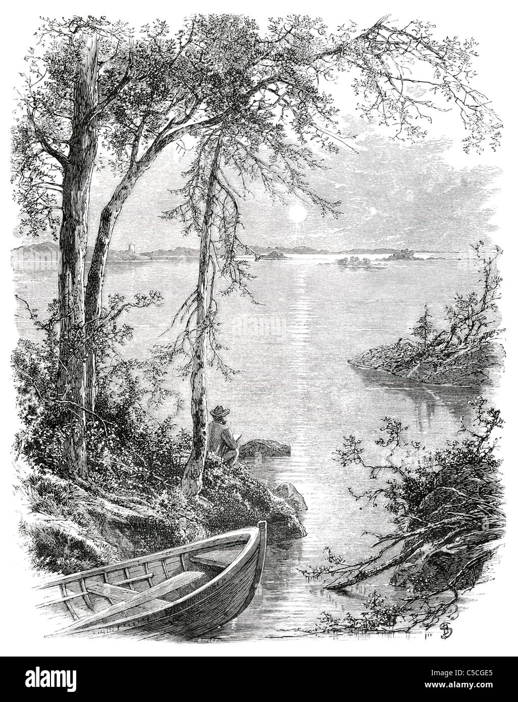 L'homme assis à Saint-Laurent. Illustration d'un livre de 1880. Banque D'Images