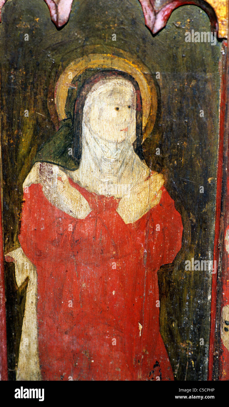 Gateley, Norfolk, jubé, détail de Sainte Elisabeth de peintures peinture 15e siècle église écrans intérieurs intérieur Banque D'Images