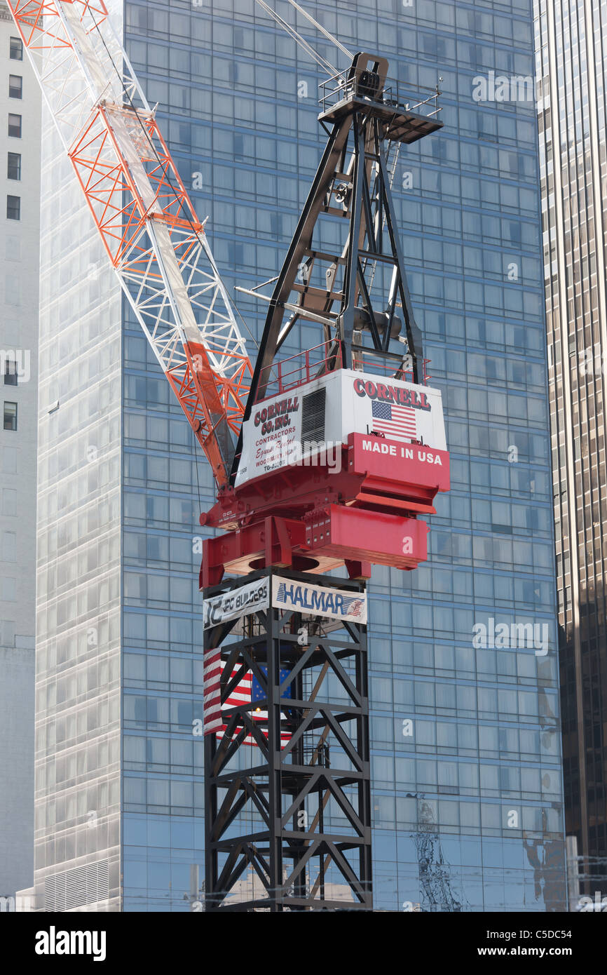 Une grue à l'Organisation mondiale du commerce du chantier de construction de la ville de New York. Banque D'Images