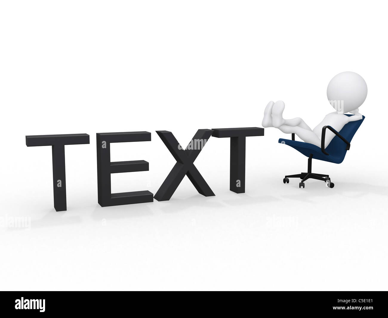 Portrait of a smiling woman 3D président, détendue avec les pieds sur le texte. Beaucoup de place pour copyspace et texte. Banque D'Images