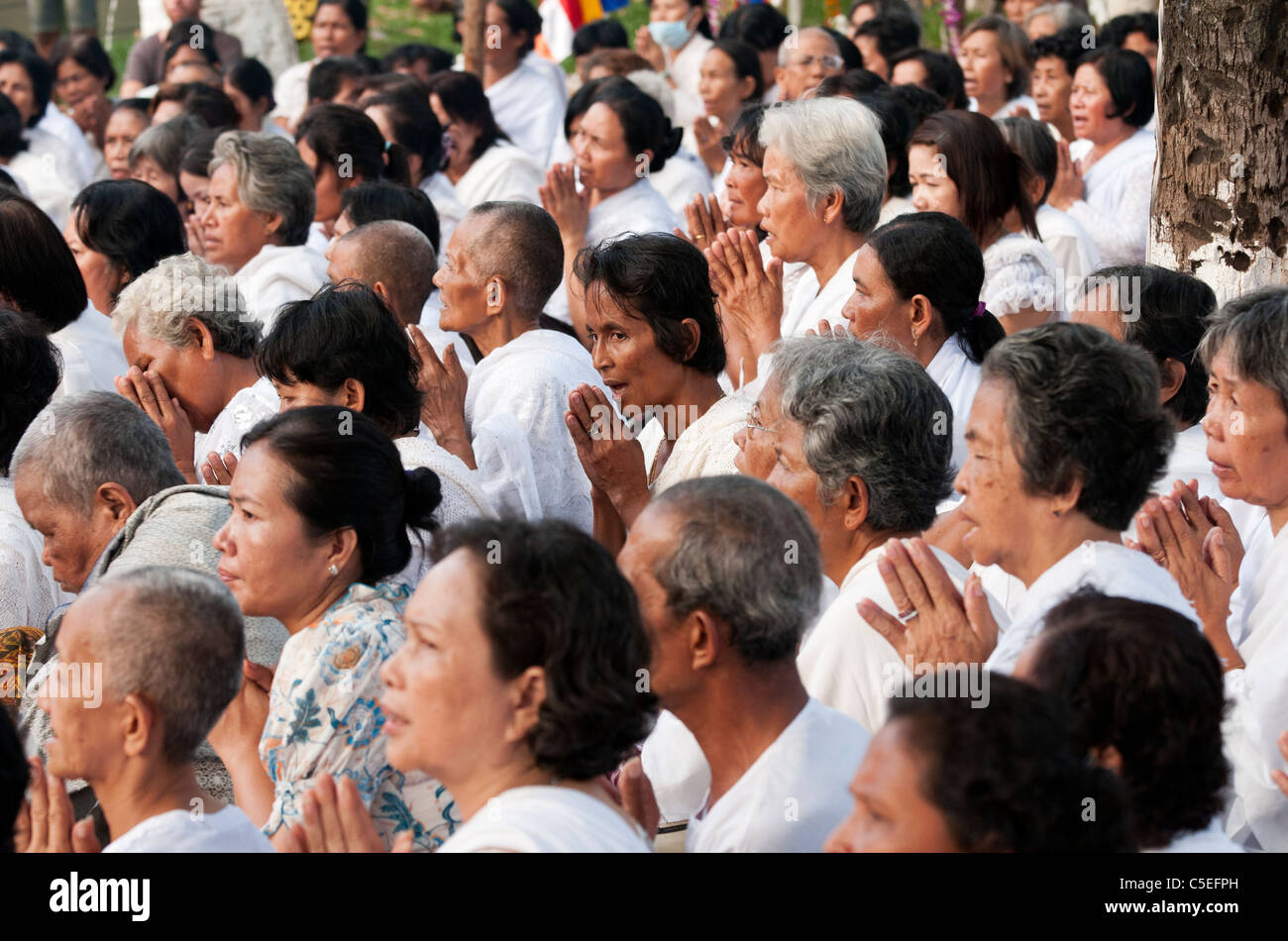 Les Bouddhistes priant, Cambodge femelle Banque D'Images