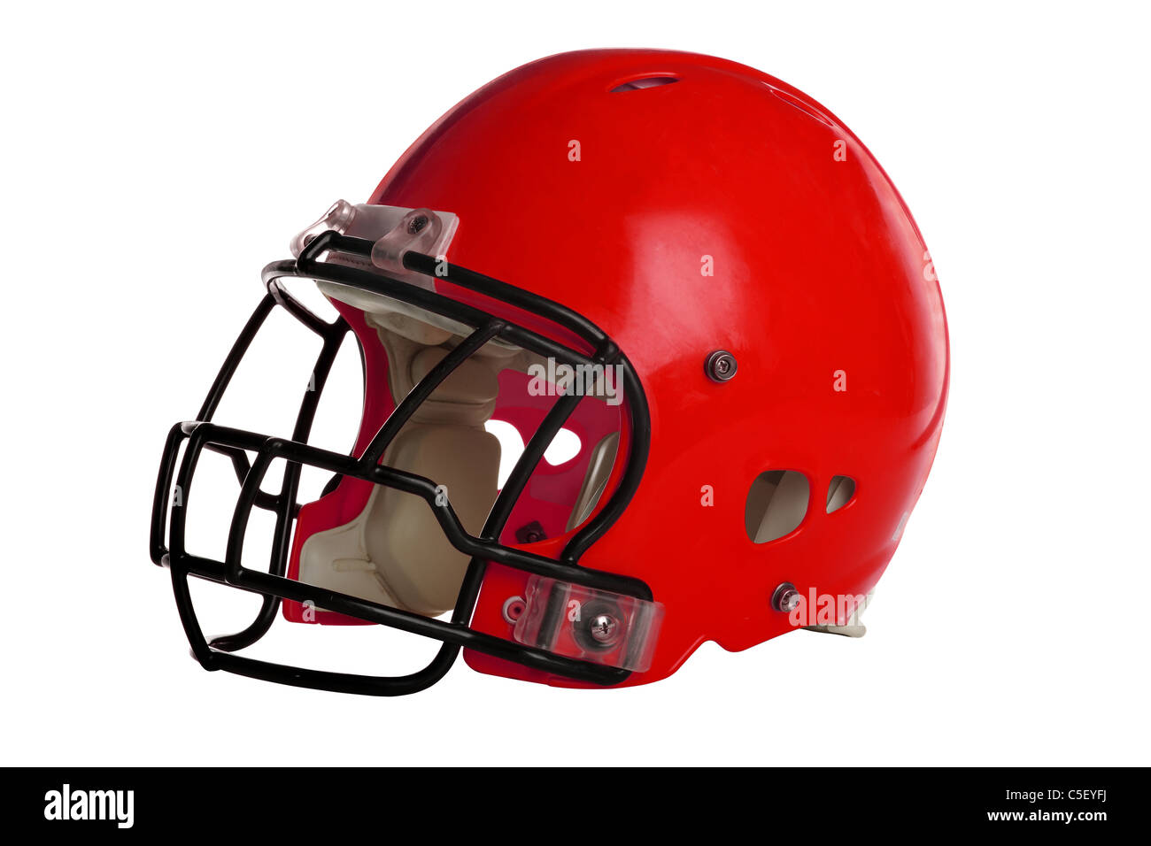 Football helmet rouge isolé sur fond blanc - With Clipping Path Banque D'Images