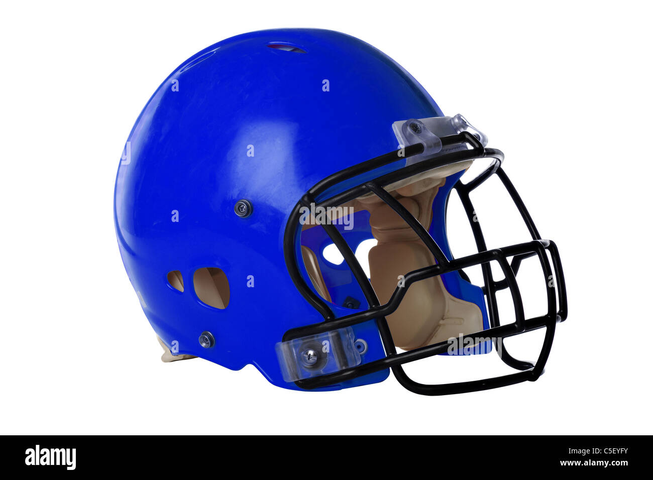 Blue football helmet isolated over white background - With Clipping Path Banque D'Images