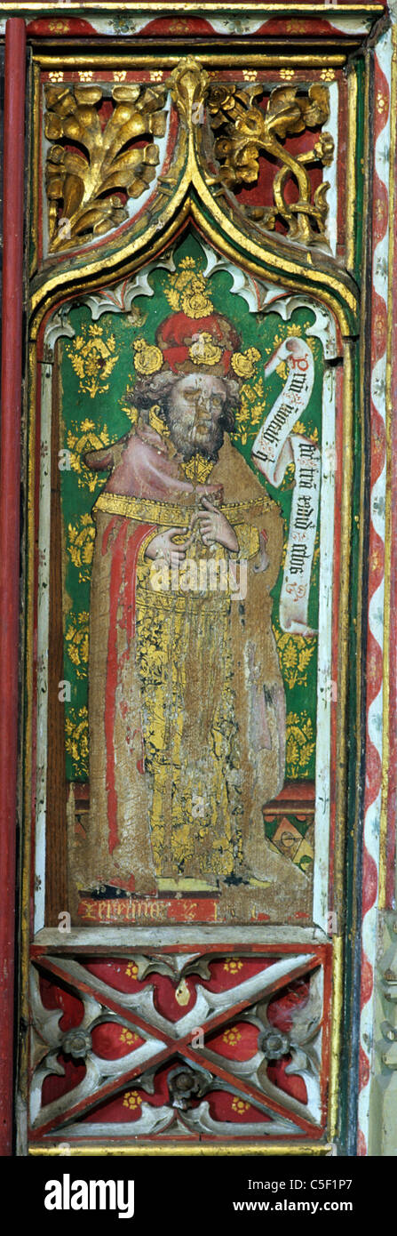 Thornham, Norfolk, 15e siècle Jubé médiéval, Prophète Jérémie panneau peint peintures peinture écrans décoratifs prophètes Banque D'Images