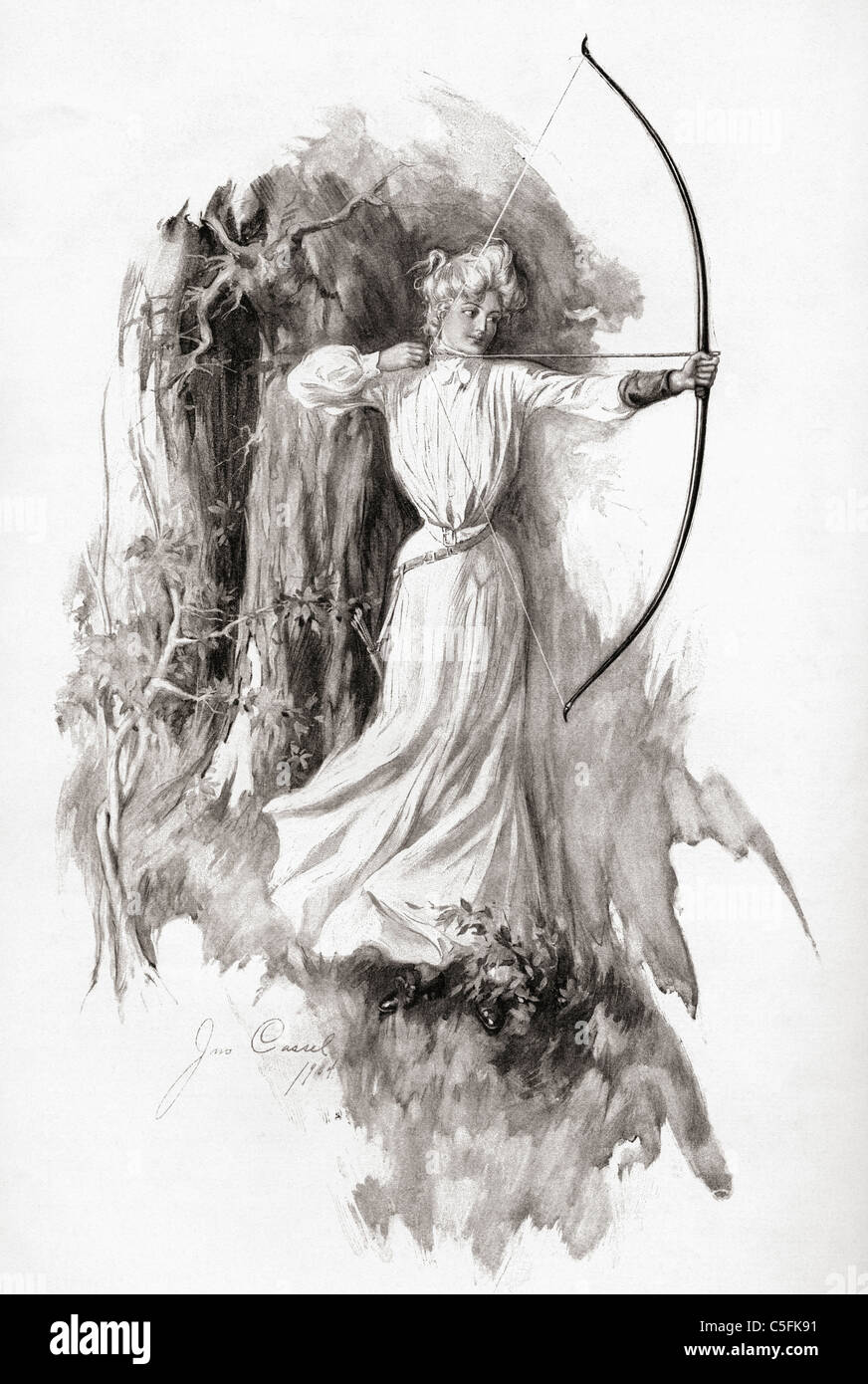 Une dame pratiquant le tir à l'ARC en 1904. Banque D'Images