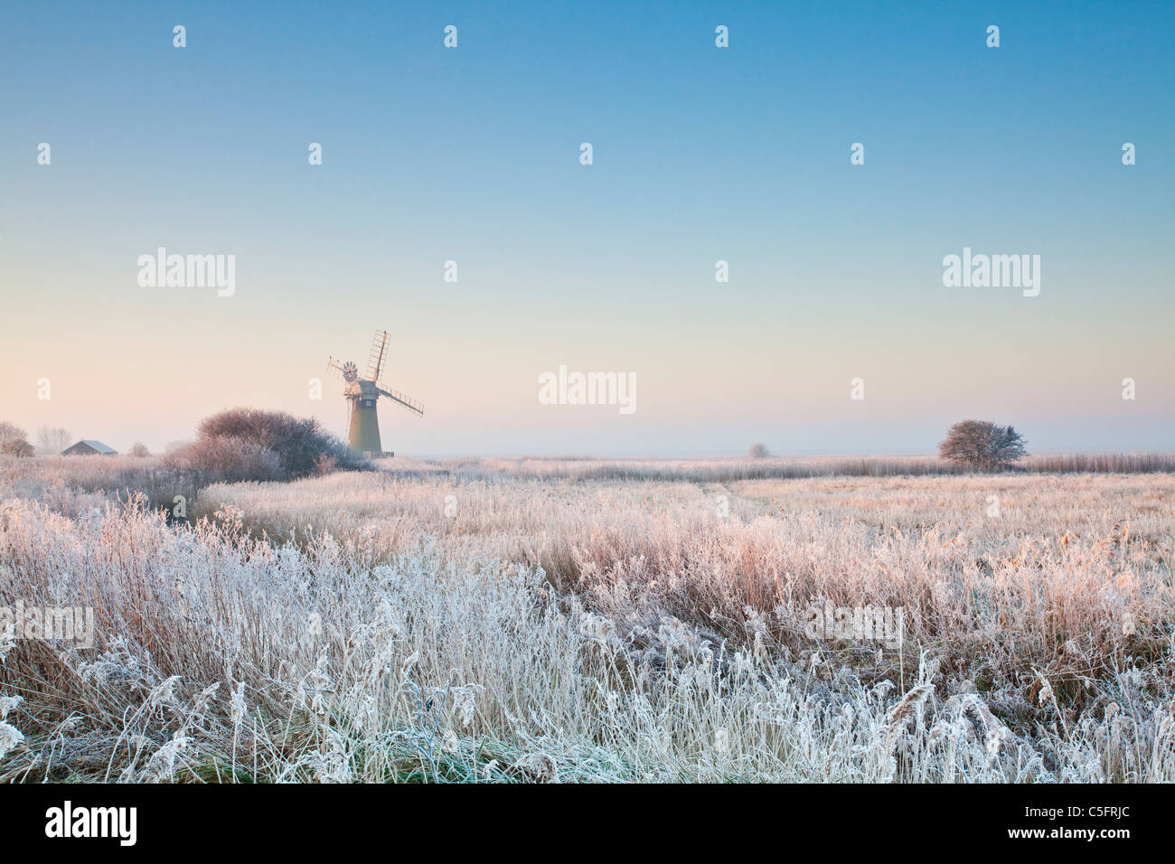St Benet's Mill de drainage sur un matin glacial sur les Norfolk Broads Banque D'Images