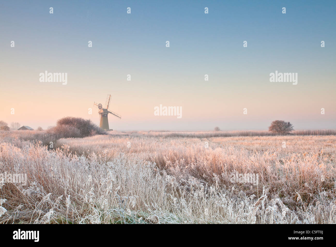 St Benet's Mill de drainage sur un matin glacial sur les Norfolk Broads Banque D'Images