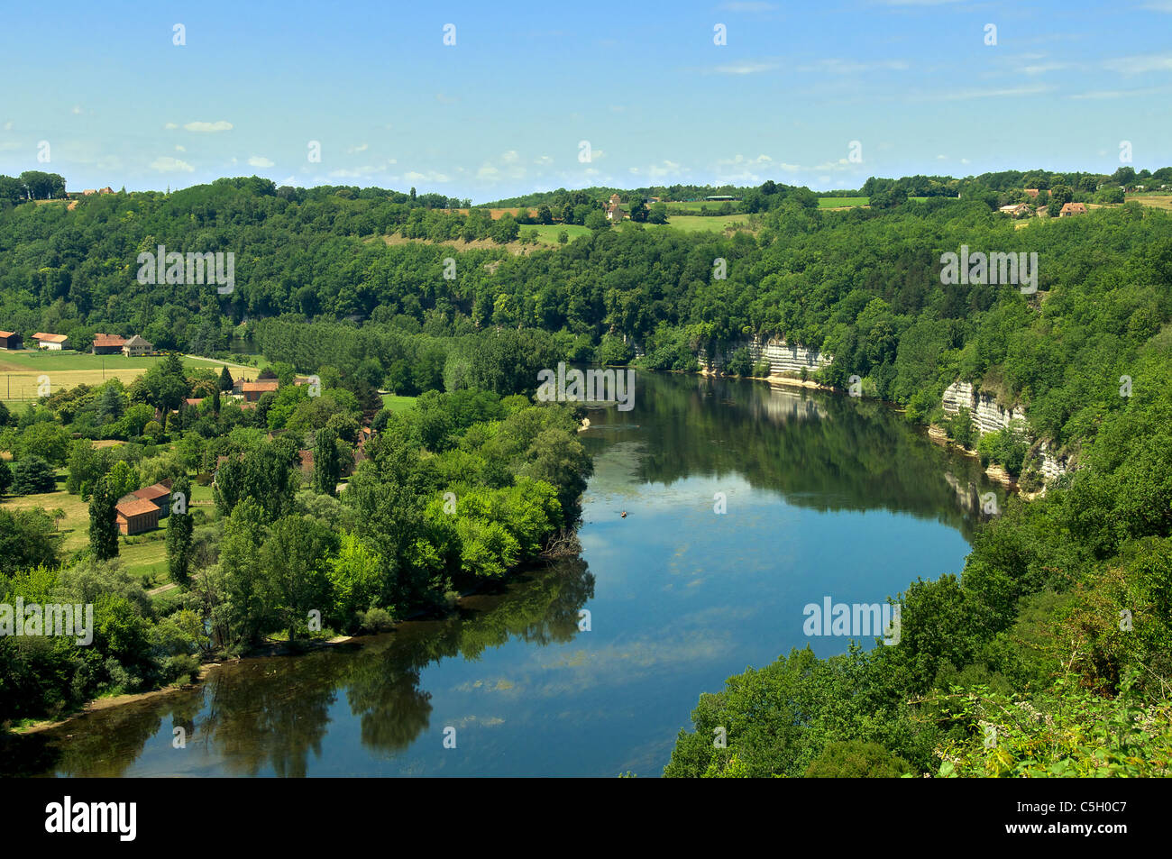 Vue aérienne de la rivière Dordogne de Cingle de Trémolat Aquitaine France Banque D'Images Vue aérienne de la rivière Dordogne de Cingle de Trémolat Aquitaine France Banque D'Images