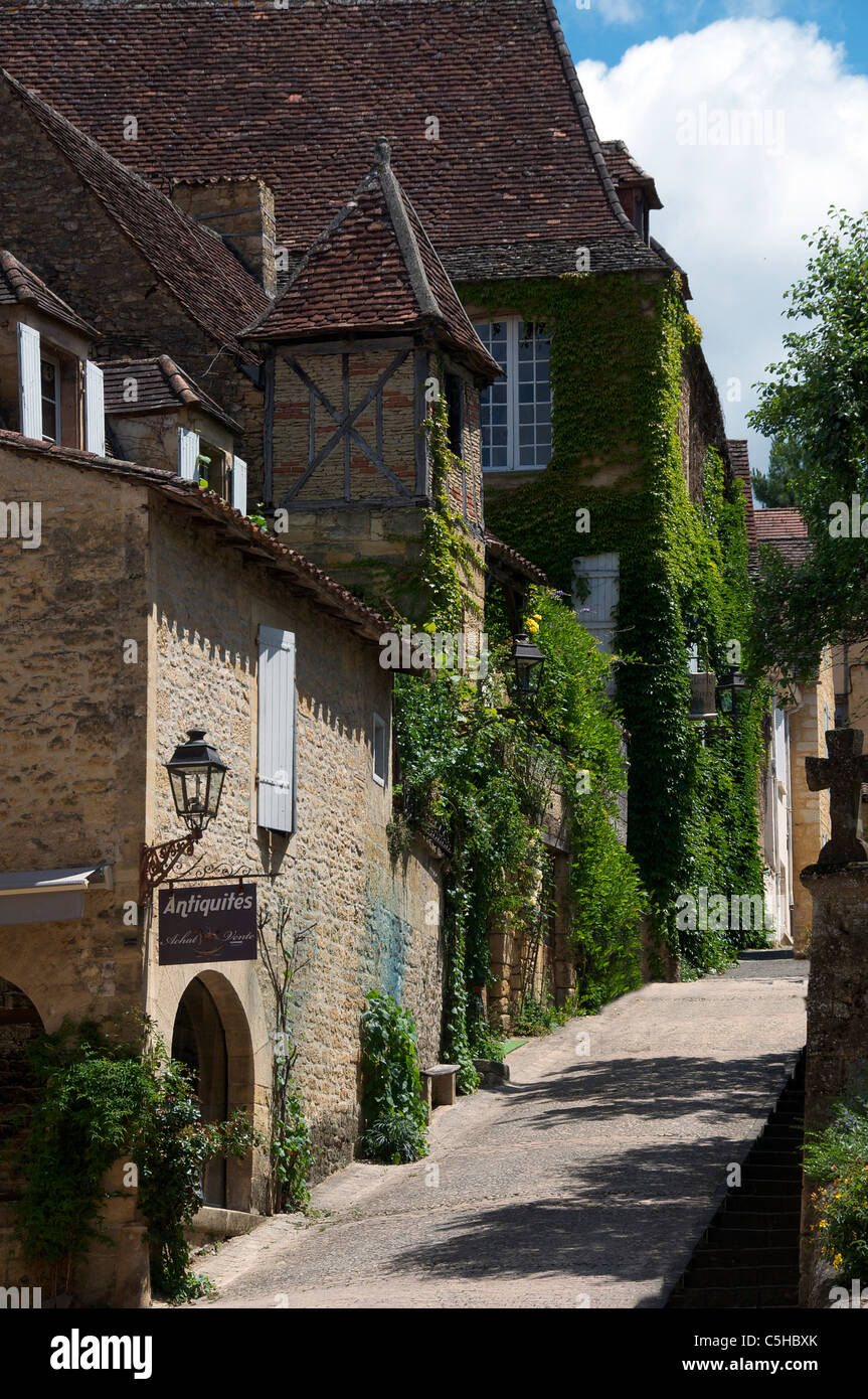 Belles maisons Rue Montaigne Sarlat-la-Canéda Périgord France Banque D'Images