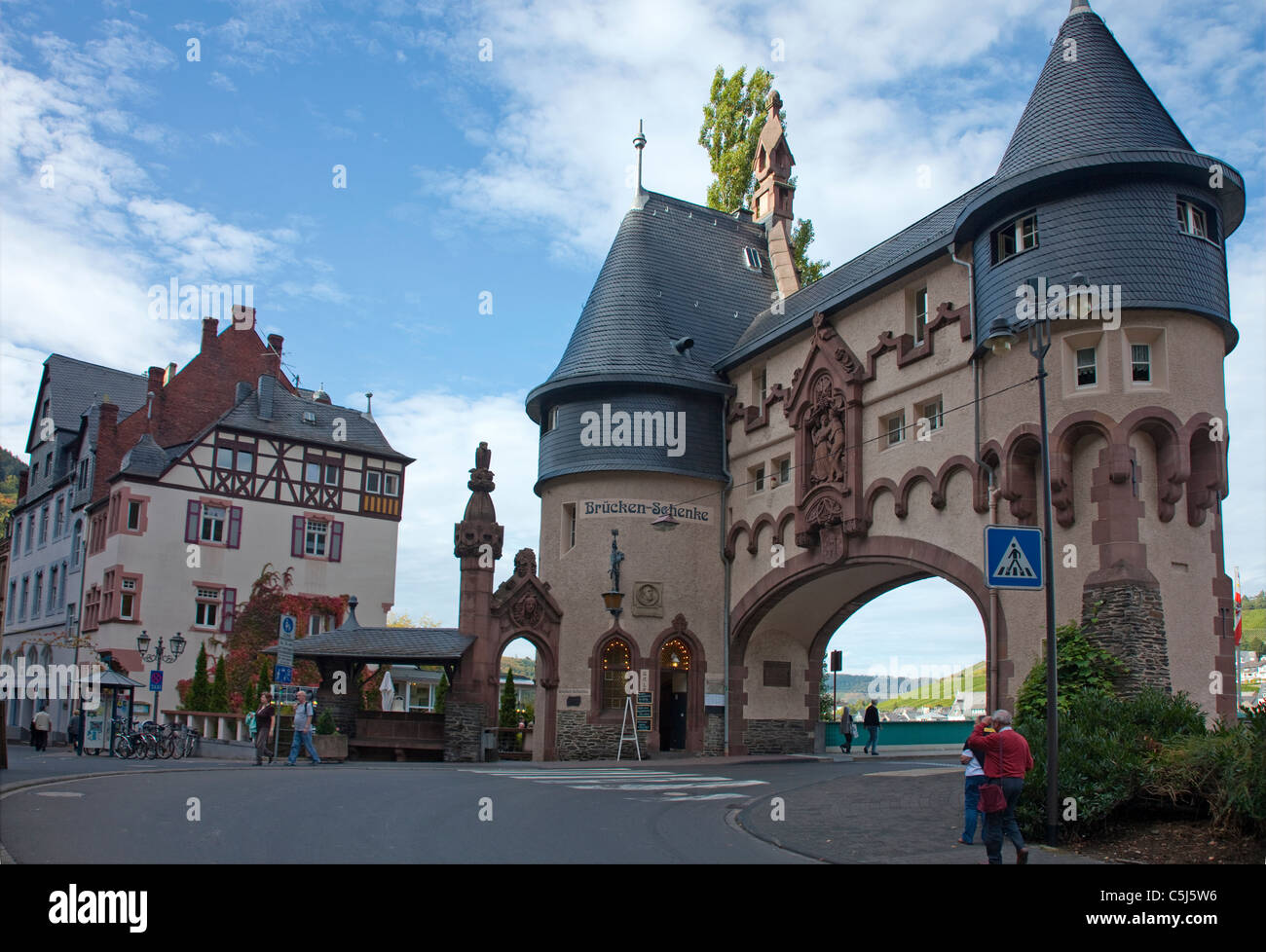 Brueckentor, Wahrzeichen von Starkenburg, Mosel, Bridge gate, monument de Traben-Trarbach, Moselle Banque D'Images