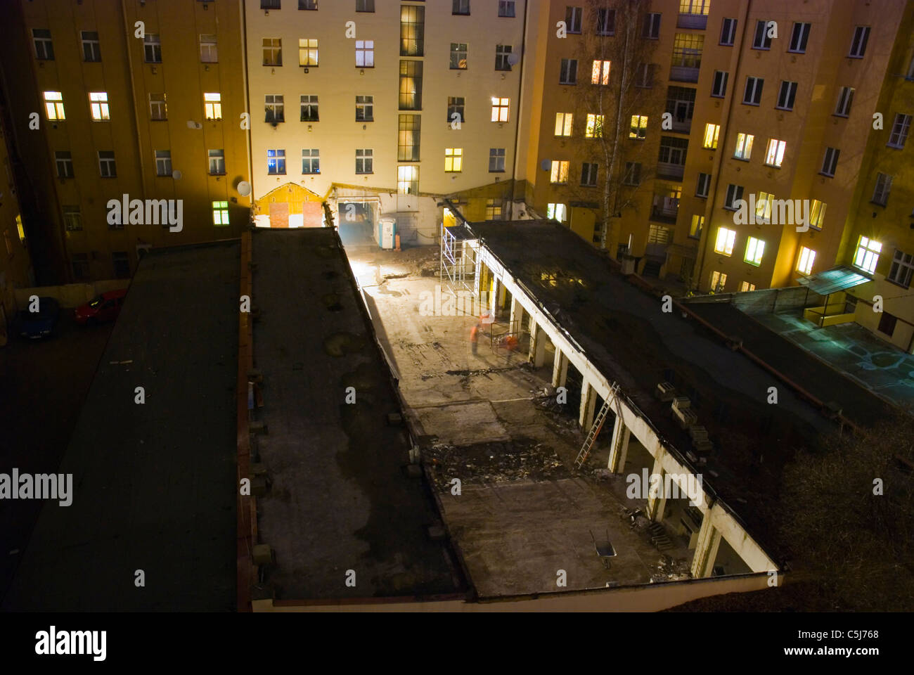 Chantier de construction au quartier Zizkov nite Prague République Tchèque Europe Banque D'Images